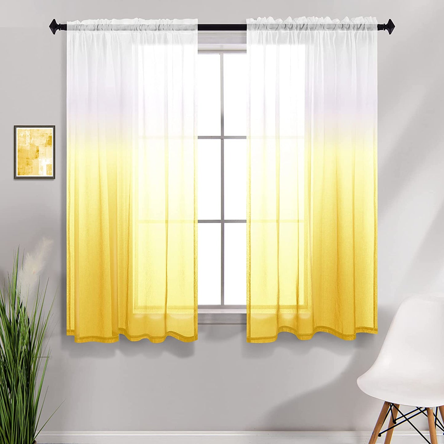KOUFALL Sage Green Curtains 63 Inch Length for Living Room,2 Panel Set Rod Pocket Boho Curtains for Bedroom 63 Inches Long  KOUFALL TEXTILE Yellow 42X45 