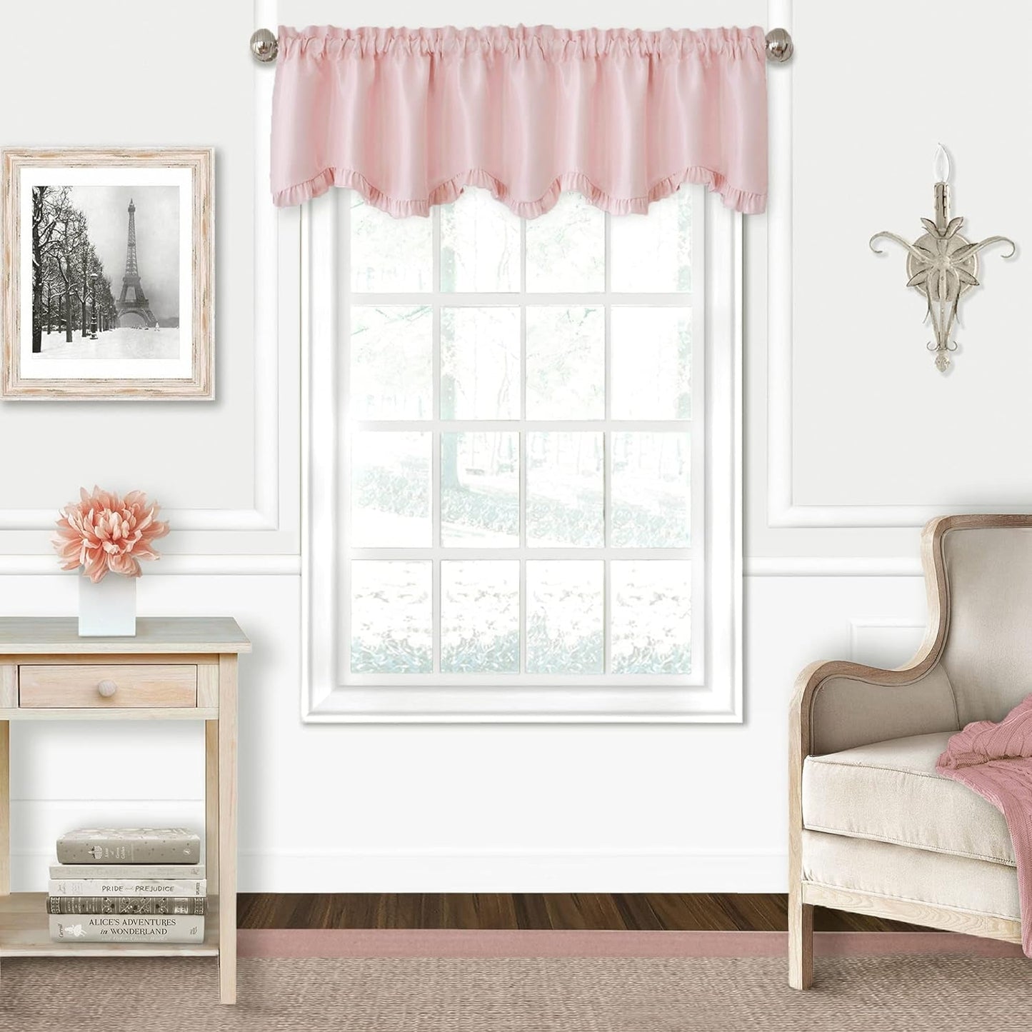 Elrene Home Fashions Adelaide Nursery and Kids’ Room Ruffled Window Valance, 15 Inches X 52 Inches, Pearl Gray