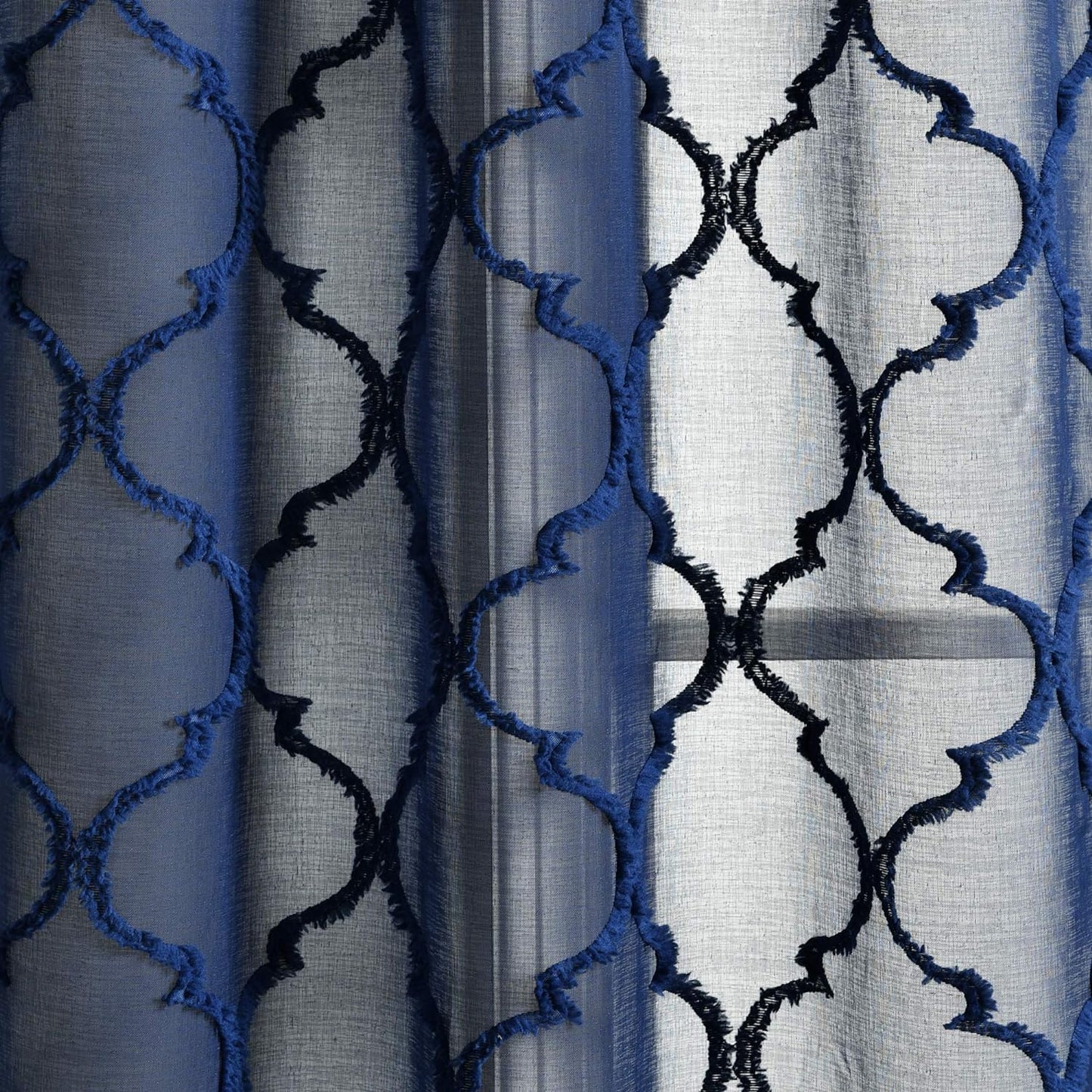 Lush Decor Navy Avon Trellis Grommet Sheer Window Curtain Panel Pair (84" X 38")  Triangle Home Fashions   