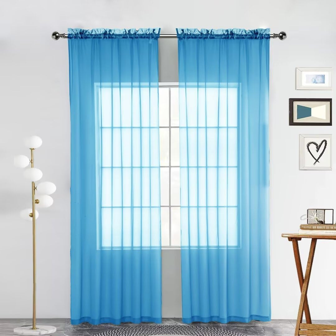 Spacedresser Basic Rod Pocket Sheer Voile Window Curtain Panels White 1 Pair 2 Panels 52 Width 84 Inch Long for Kitchen Bedroom Children Living Room Yard(White,52 W X 84 L)  Lucky Home Cyan Blue 52 W X 84 L 