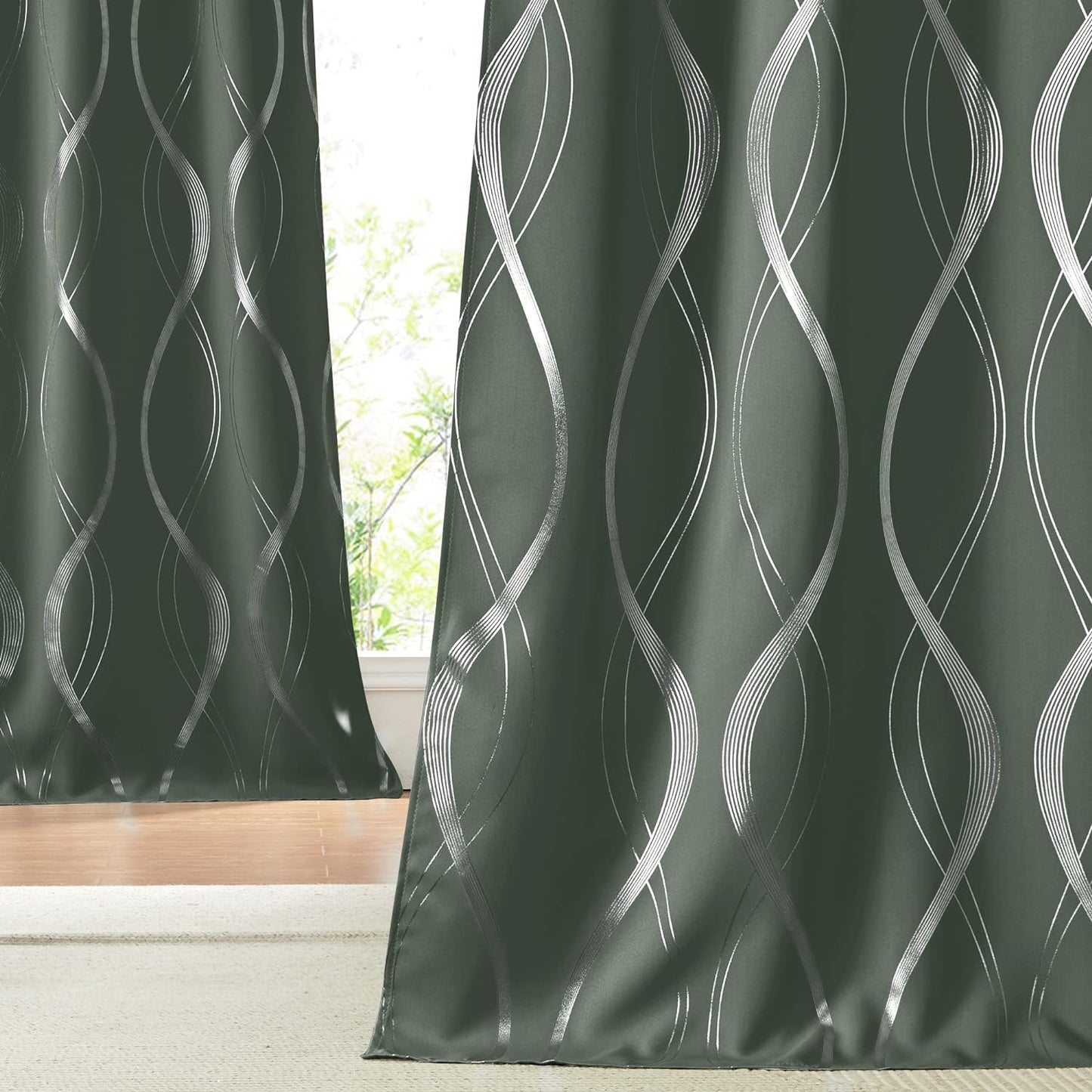 NICETOWN Grey Blackout Curtains 84 Inch Length 2 Panels Set for Bedroom/Living Room, Noise Reducing Thermal Insulated Wave Line Foil Print Drapes for Patio Sliding Glass Door (52 X 84, Gray)  NICETOWN Dark Mallard 52"W X 84"L 