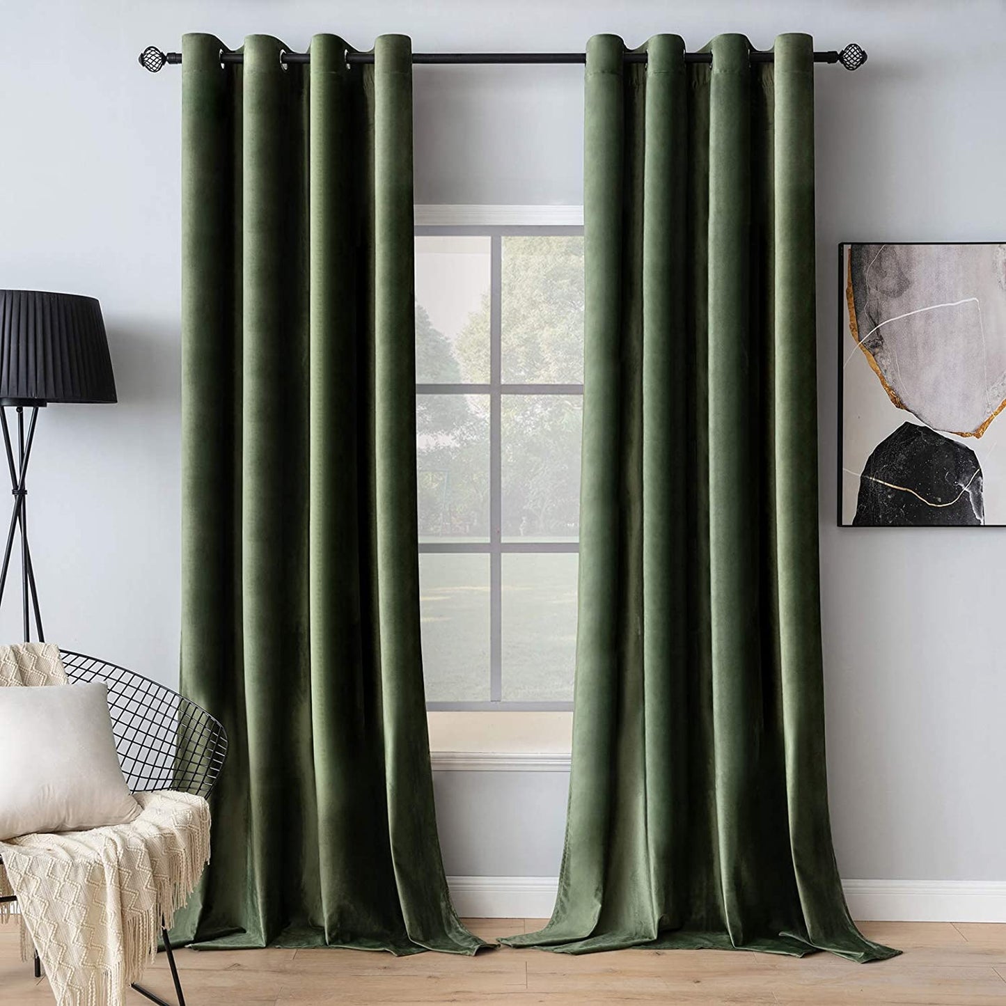 MIULEE Velvet Curtains Olive Green Elegant Grommet Curtains Thermal Insulated Soundproof Room Darkening Curtains/Drapes for Classical Living Room Bedroom Decor 52 X 84 Inch Set of 2  MIULEE Olive Green W52 X L96 