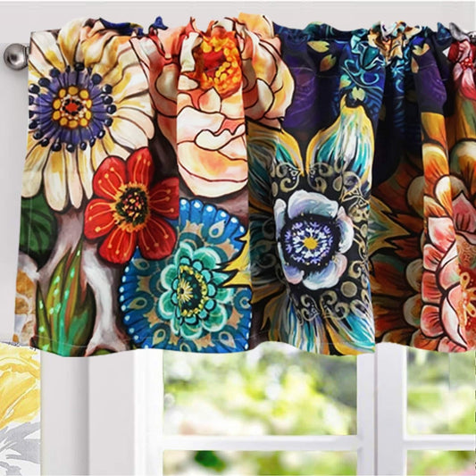 Yokii Floral Valances for Windows 18’’L Room Darkening Tribal Chic Boho Valance Curtains Blackout Window Treatments for Kitchen Bedroom Living Room Decors (W52 X L18, Colorful)