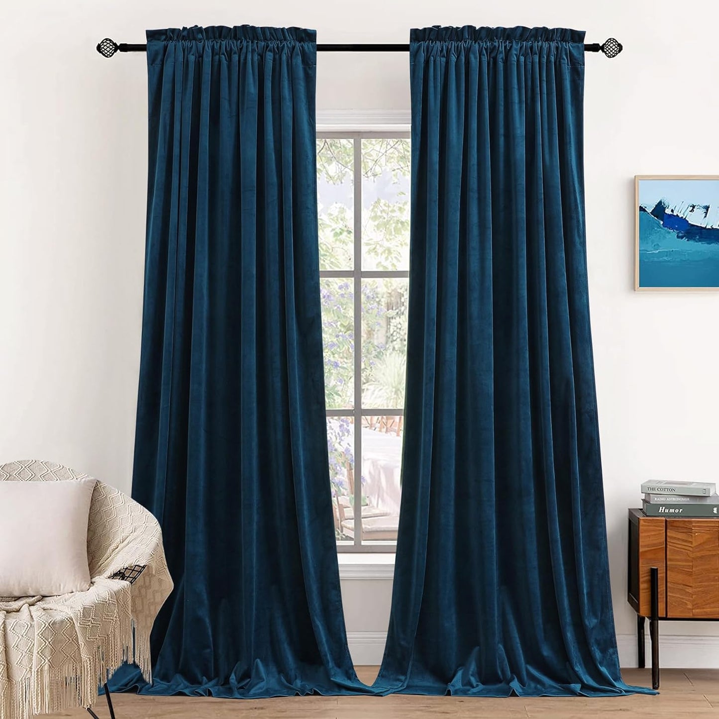 Dchola Olive Green Velvet Curtains for Bedroom Window, Super Soft Vintage Luxury Heavy Drapes, Room Darkening Rod Pocket Curtain for Living Room, W52 by L84 Inches, 2 Panels  Dchola Navy Blue W52*L63 