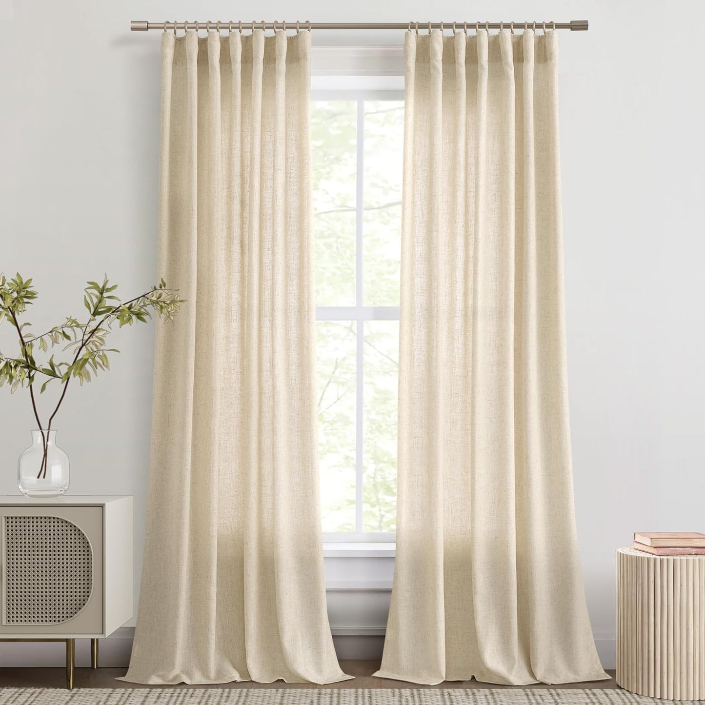 Joywell Natural Linen Cream Curtains 84 Inches Long for Living Room Bedroom Hook Belt Back Tab Pinch Pleated Light Filtering Ivory White Neutral Boho Modern Farmhouse Linen Drapes 84 Length 2 Panels  Joywell Sand Beige 52W X 95L Inch X 2 Panels 