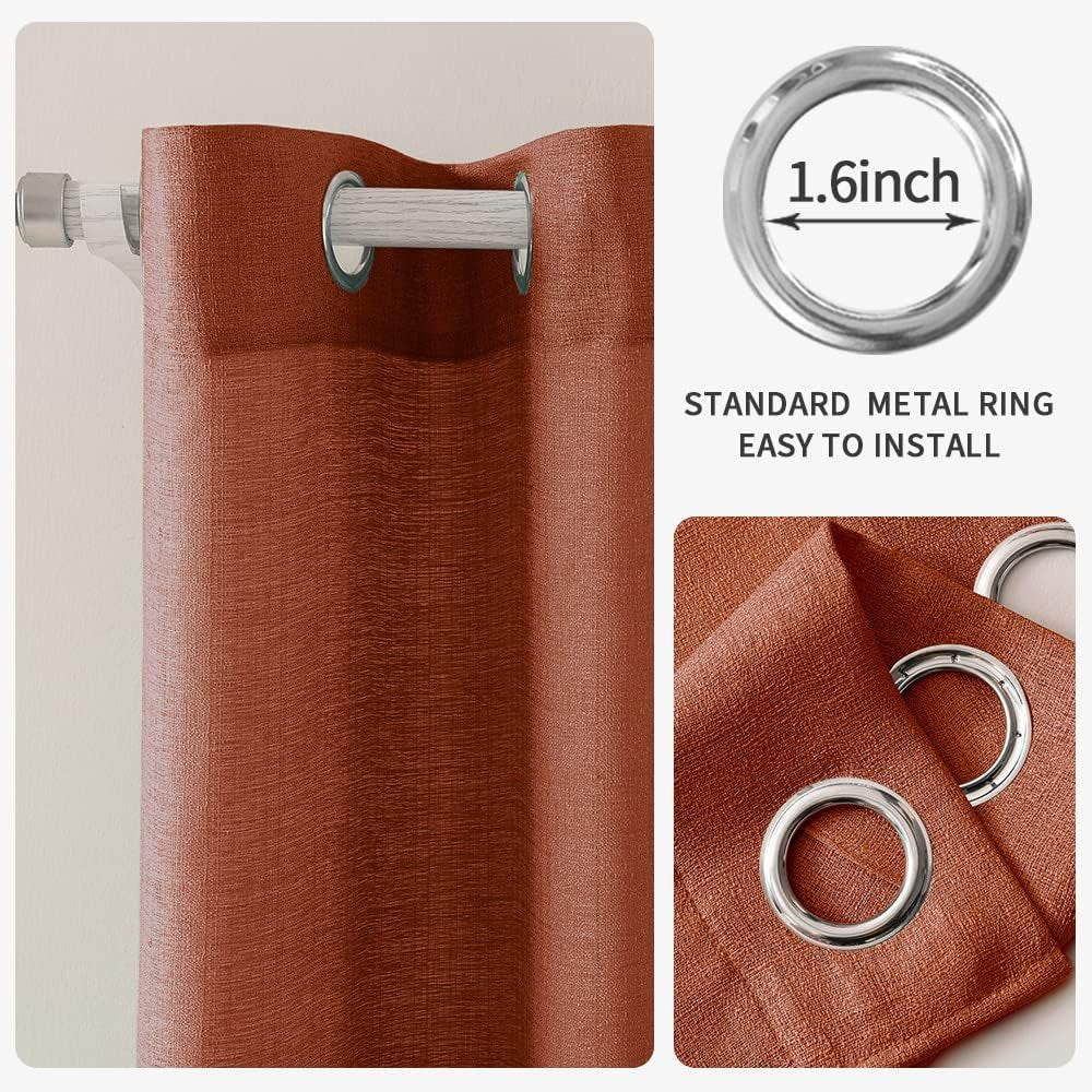 MIULEE Burnt Orange Linen Semi Sheer Curtains 2 Panels for Living Room Bedroom Linen Textured Light Filtering Privacy Window Curtains Terracotta Grommet Drapes Rust Boho Fall Decor W 52 X L 84 Inches  MIULEE   