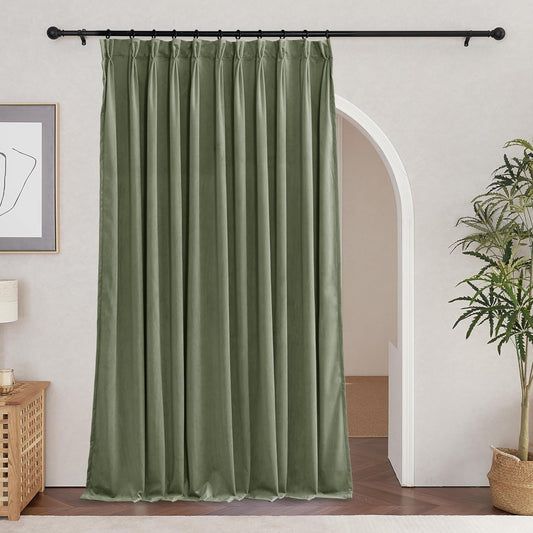 RYB HOME Sage Green Pinch Pleated Velvet Curtains for Living Room, Hook Rings & Back Tab Thermal Insulated Room Darkening Pleated Drapes for Bedroom, W34 X L96 Inches, 2 Panels  RYB HOME   