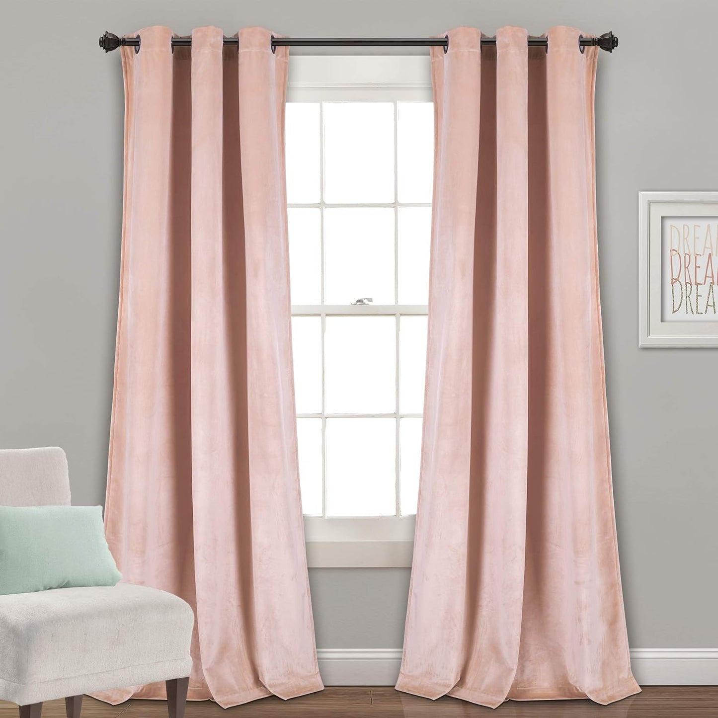 Lush Decor Prima Velvet Curtains Color Block Light Filtering Window Panel Set for Living, Dining, Bedroom (Pair), 38" W X 84" L, Navy  Triangle Home Fashions Blush Room Darkening 38"W X 84"L