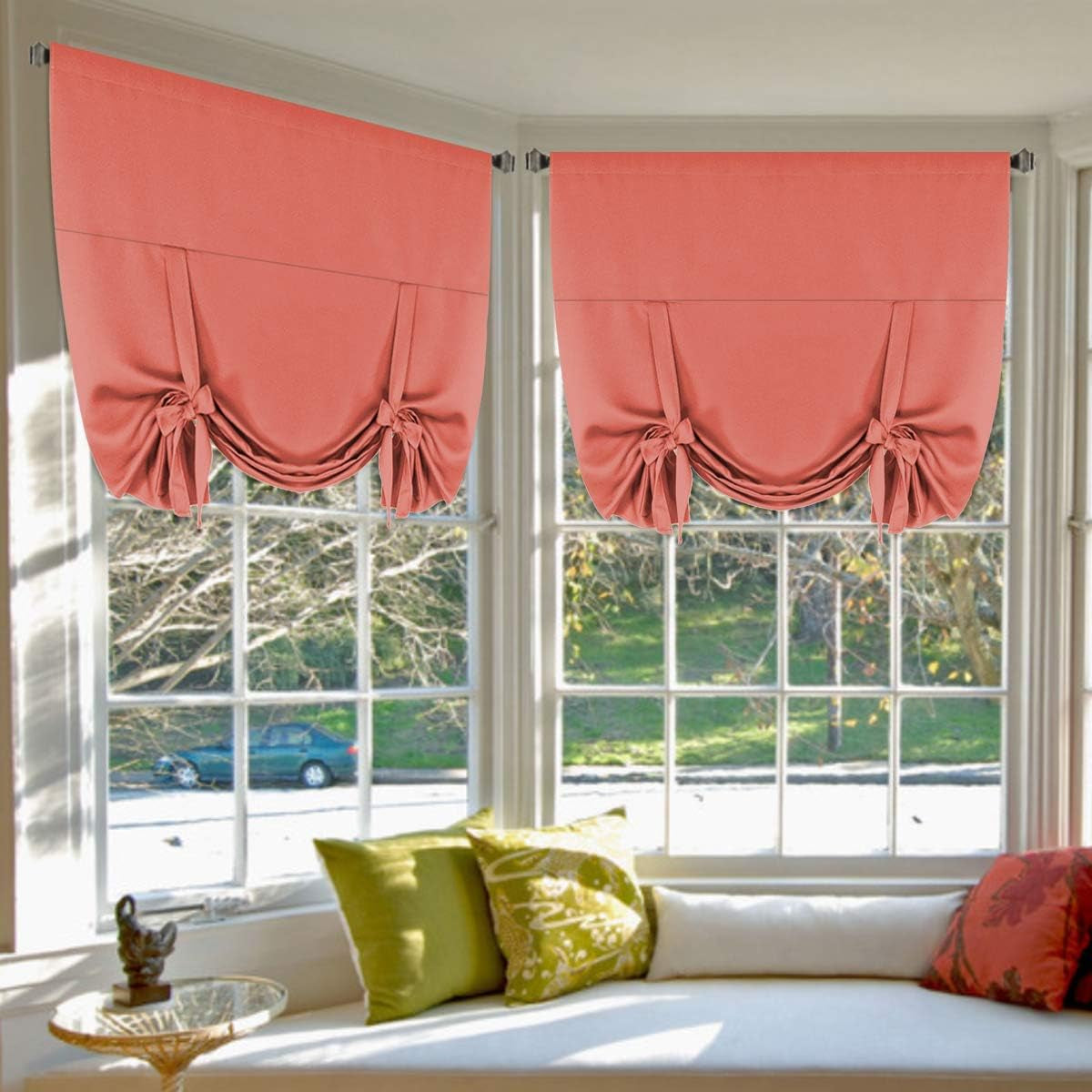 H.VERSAILTEX Tie up Curtain Thermal Insulated Room Darkening Rod Pocket Valance for Bedroom (Coral, 1 Panel, 42 Inches W X 63 Inches L)  H.VERSAILTEX Coral W42" X L63" 2-Pack 