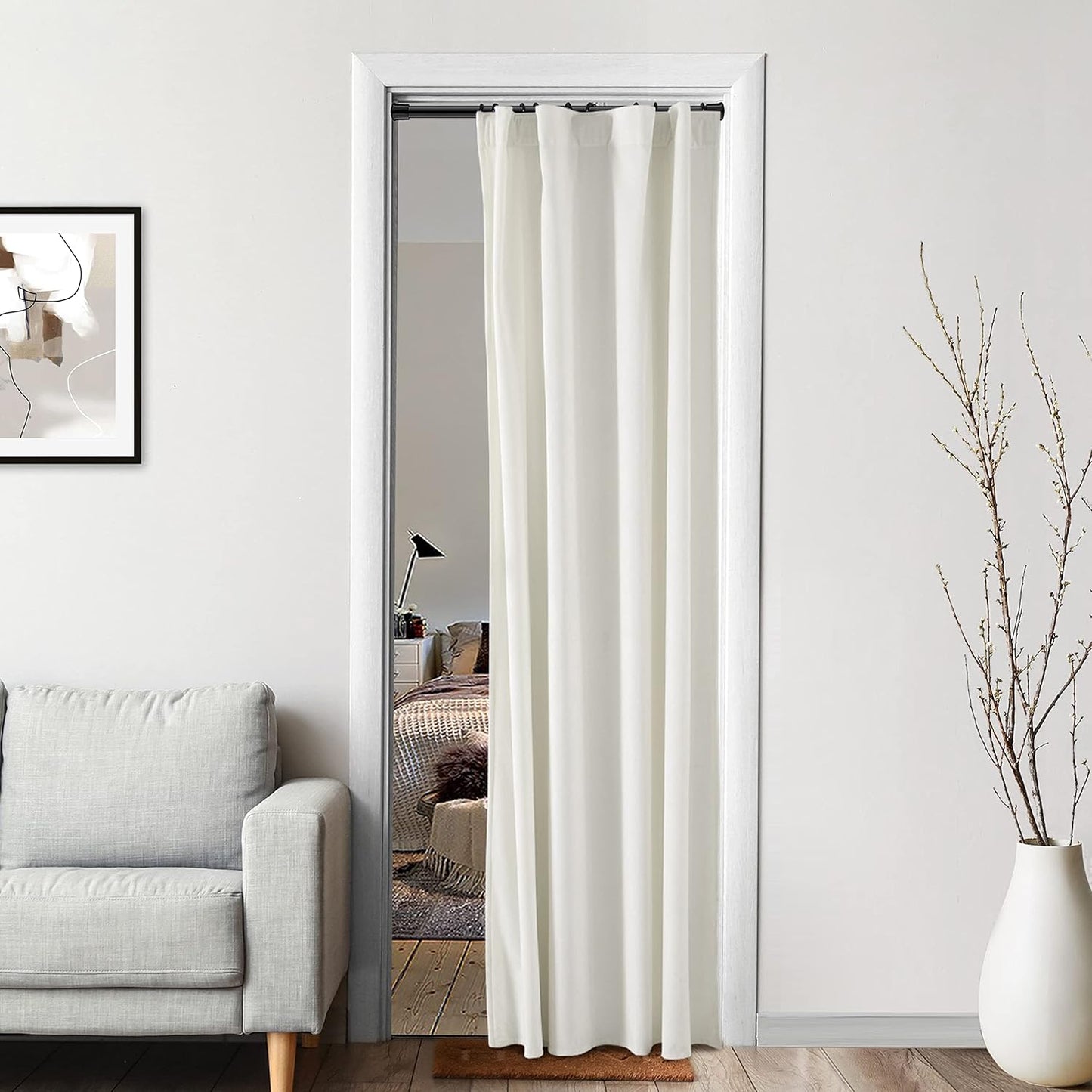 XTMYI Velvet Blackout Door Curtain Panels for Bedroom,Thermal Insulated Winter Warm Back Tab Rod Pocket Black Out Cover Doorway Curtains Privacy/Window Drapes,80 Inch Length  XTMYI TEXTILE Ivory 38X80 