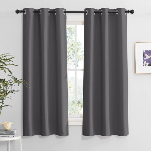 RYB HOME Grey Blackout Curtains 63 Inches Length 2 Panels Set, Heavy Duty Solid Curtains Drapes Room Darkening Privcay Window Treatment for Bedroom Closet Bathroom, 42 Inch Width X 63 Inch Length  RYB HOME   