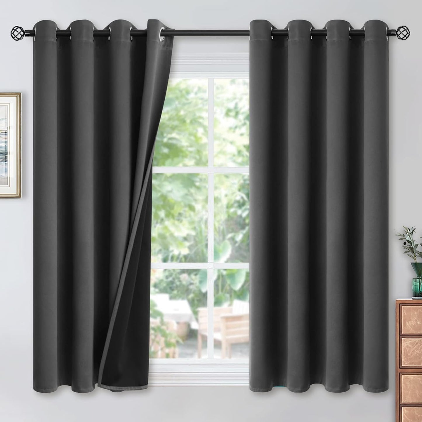Youngstex Black 100% Blackout Curtains 63 Inches for Bedroom Thermal Insulated Total Room Darkening Curtains for Living Room Window with Black Back Grommet, 2 Panels, 42 X 63 Inch  YoungsTex Dark Grey 52W X 45L 