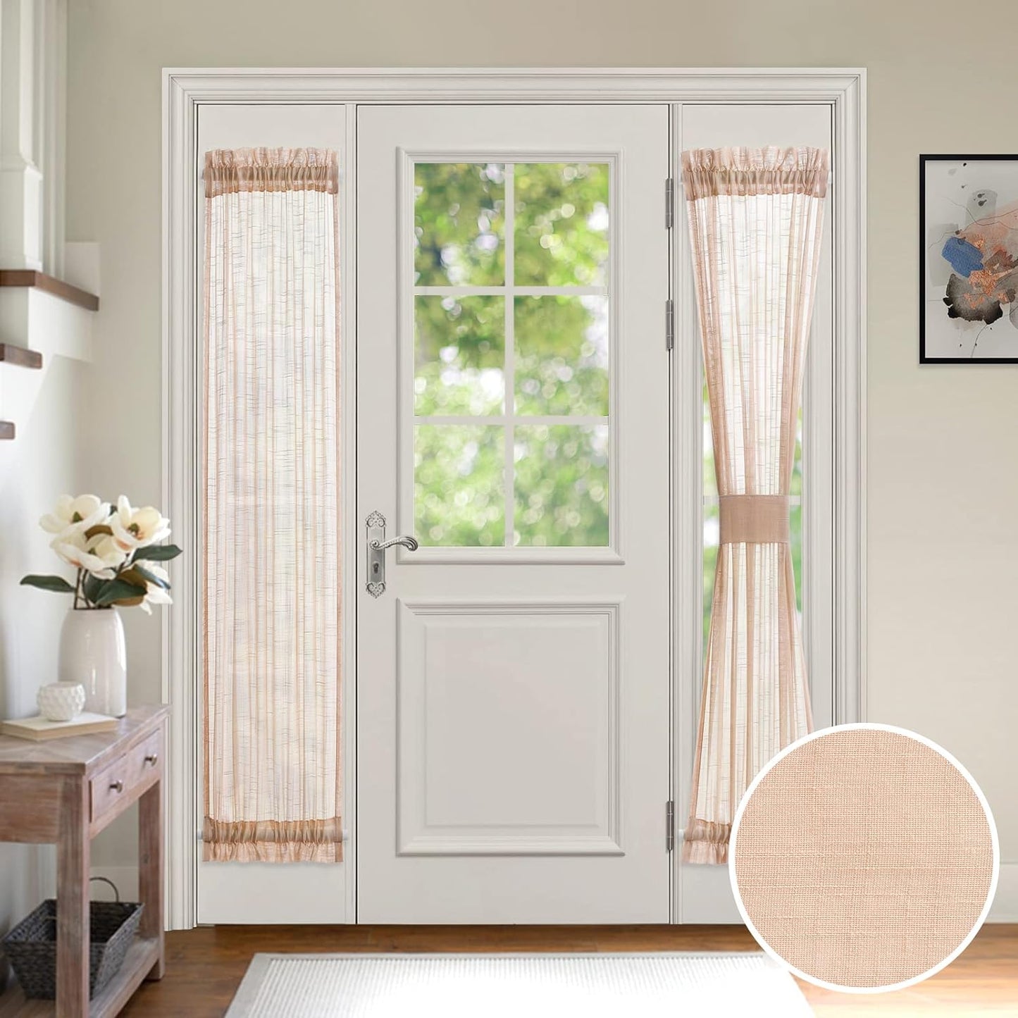 MIULEE 2 Panels French Door Sheer Curtains Teal Linen Textured Window Panels for Sidelight Door/Living Room/Kitchen Light Filtering W 25 X L 72 Inches  MIULEE Blush Pink 2 Panels-W25"Xl72" 
