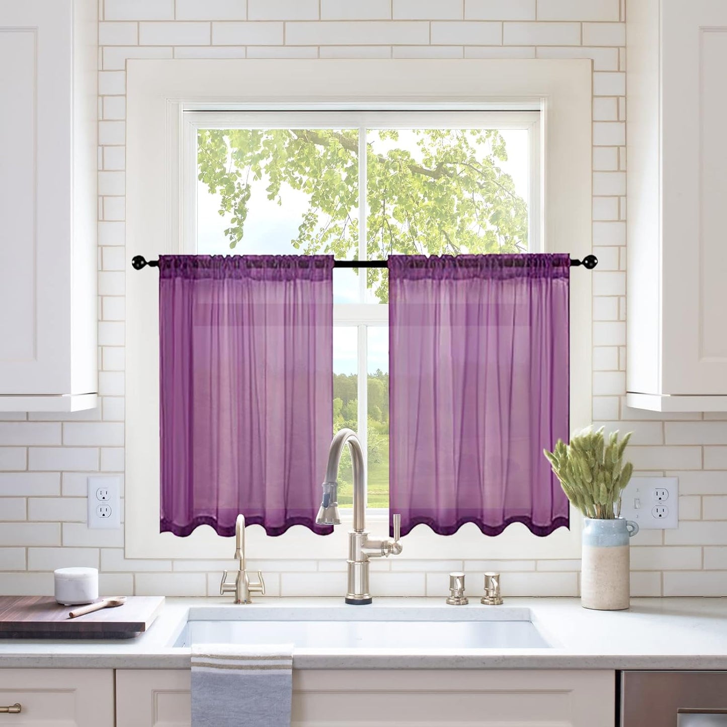 MIULEE White Sheer Curtains 96 Inches Long Window Curtains 2 Panels Solid Color Elegant Window Voile Panels/Drapes/Treatment for Bedroom Living Room (54 X 96 Inches White)  MIULEE Plum Purple 29''W X 36''L 
