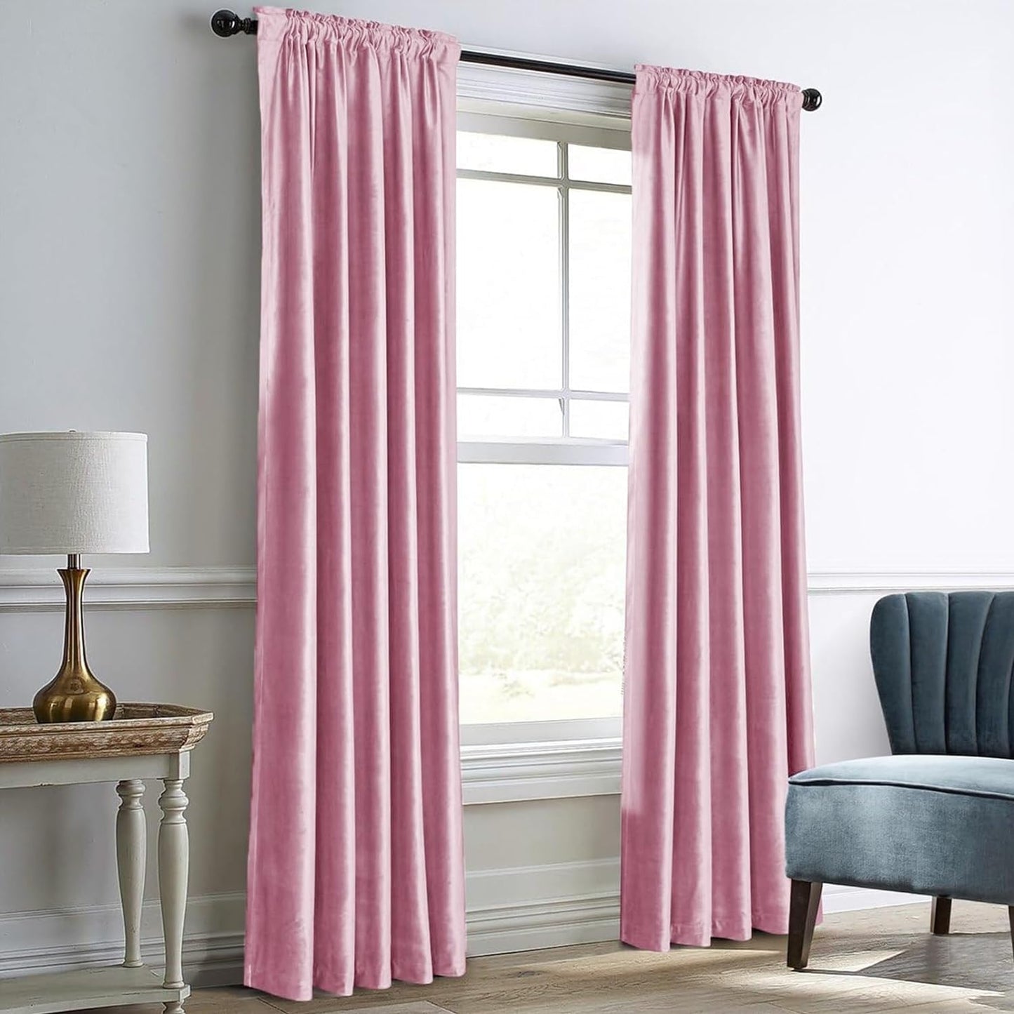 Dreaming Casa Royal Blue Velvet Room Darkening Curtains for Living Room Thermal Insulated Rod Pocket Back Tab Window Curtain for Bedroom 2 Panels 102 Inches Long, 42" W X 102" L  Dreaming Casa Rose Pink 2 X (52"W X 108"L) 