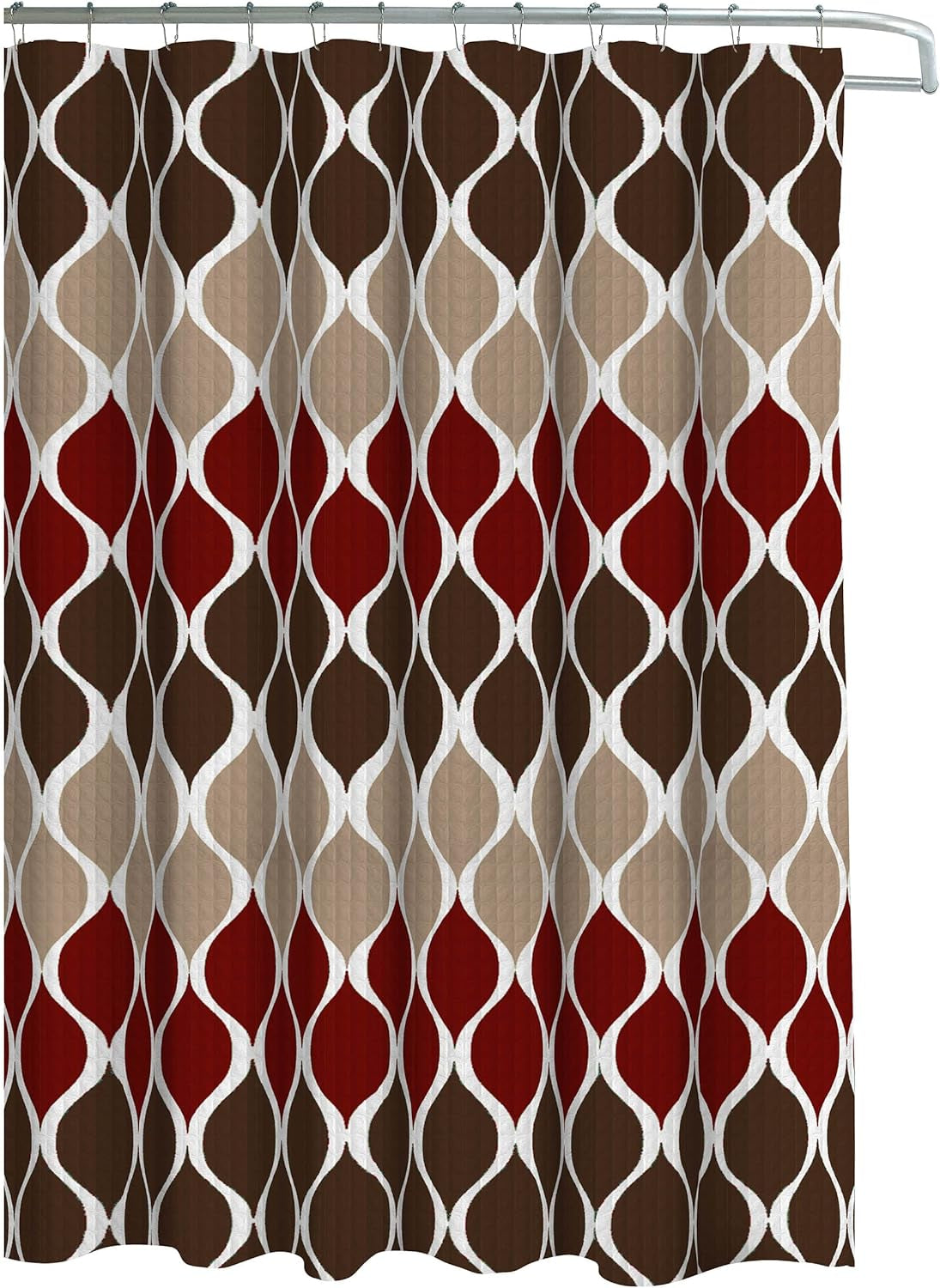 Creative Home Ideas – Textured Clarisse Shower Curtain Set | Set of 1 Shower Curtain & 12 Metal Hooks | Rust Resistant | 100% Polyester | Machine Washable | Measures 70” X 72” | Espresso