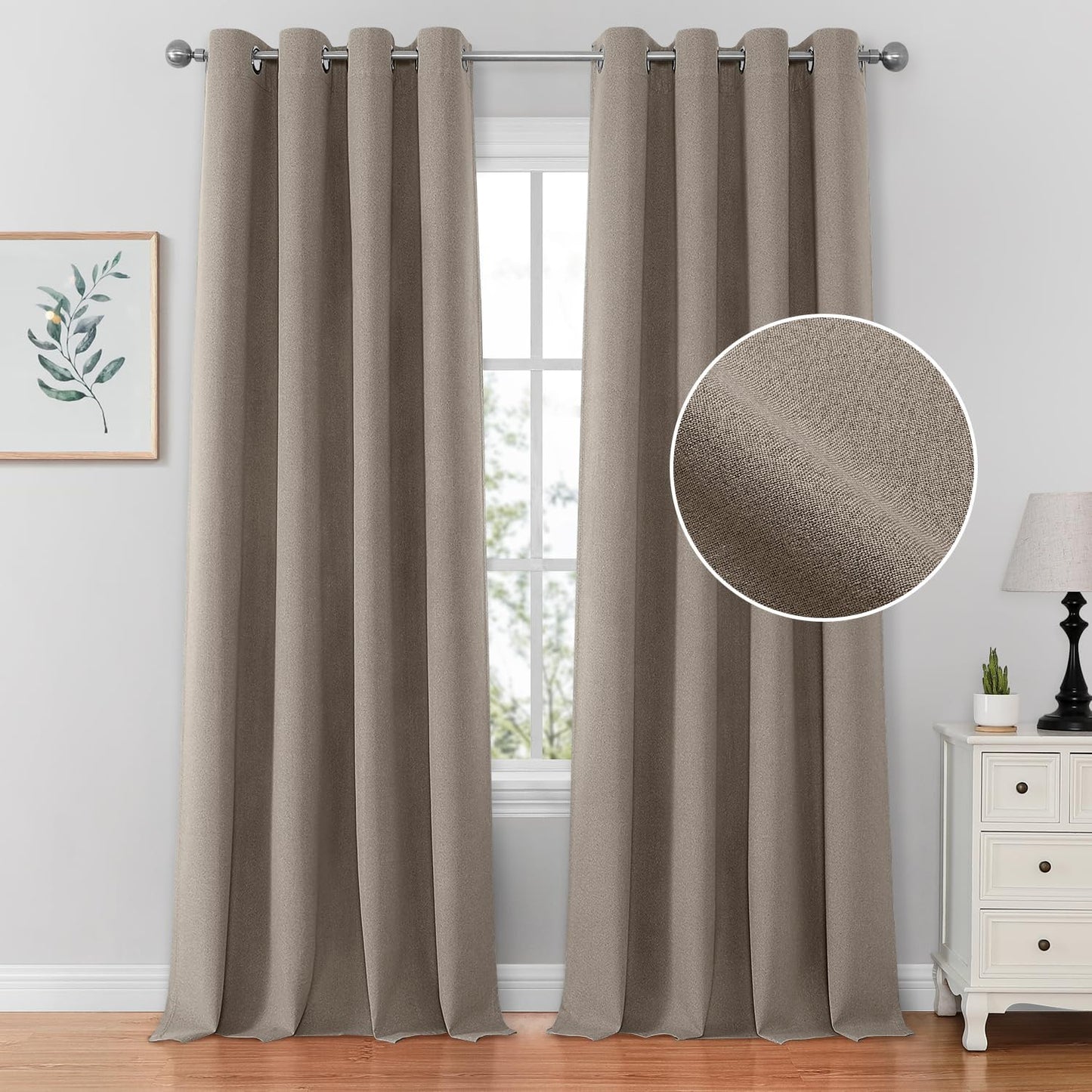 HOMEIDEAS 100% Blush Pink Linen Blackout Curtains for Bedroom, 52 X 84 Inch Room Darkening Curtains for Living, Faux Linen Thermal Insulated Full Black Out Grommet Window Curtains/Drapes  HOMEIDEAS Natural W52" X L84" 