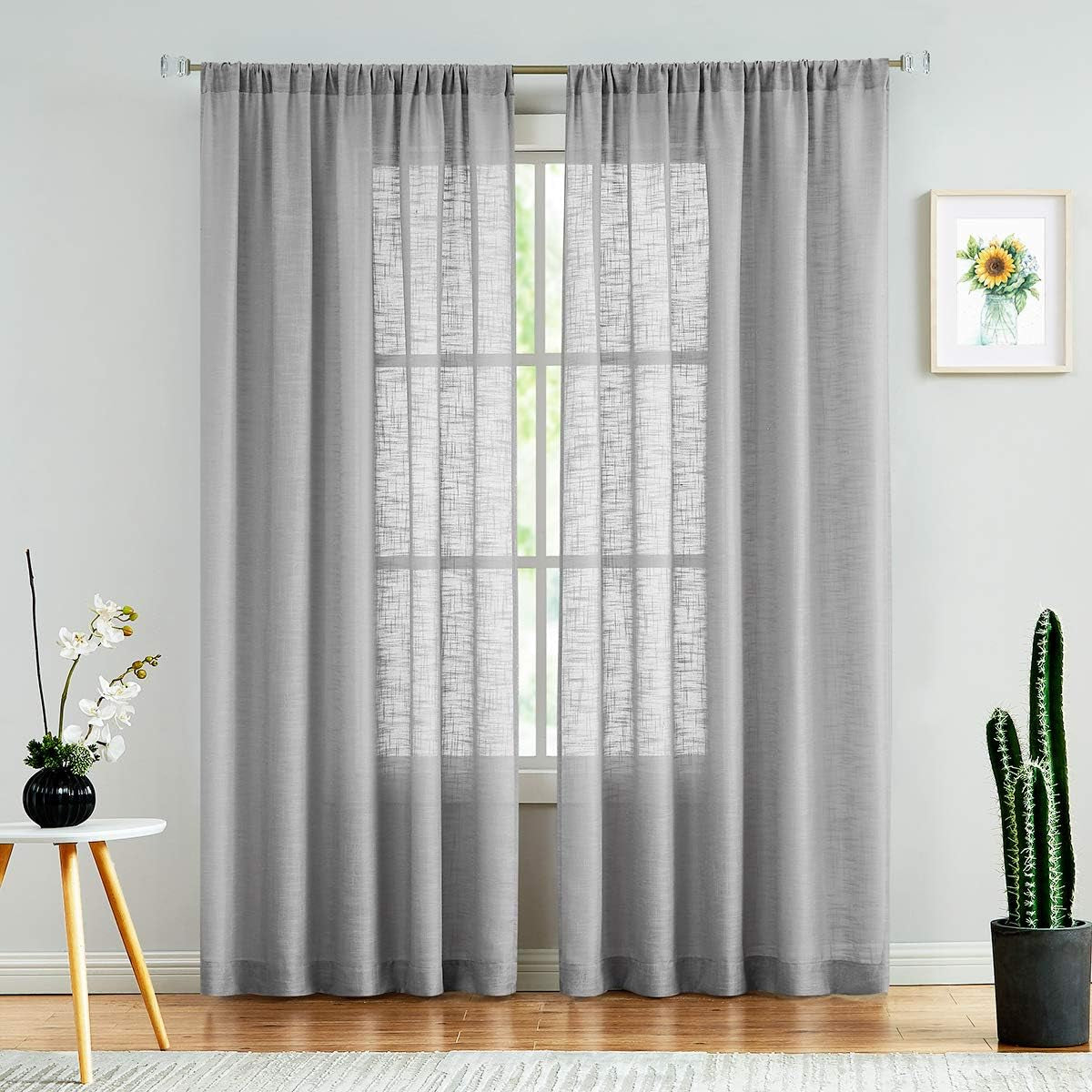 FMFUNCTEX Grey Semi-Sheer Curtains for Living Room Rich Linen Textured Rod Pocket Window Curtain Draperies for Guest Room Not See through 52”W X63”L Set of 2  Fmfunctex Grey 52" X 72" 2Pcs 