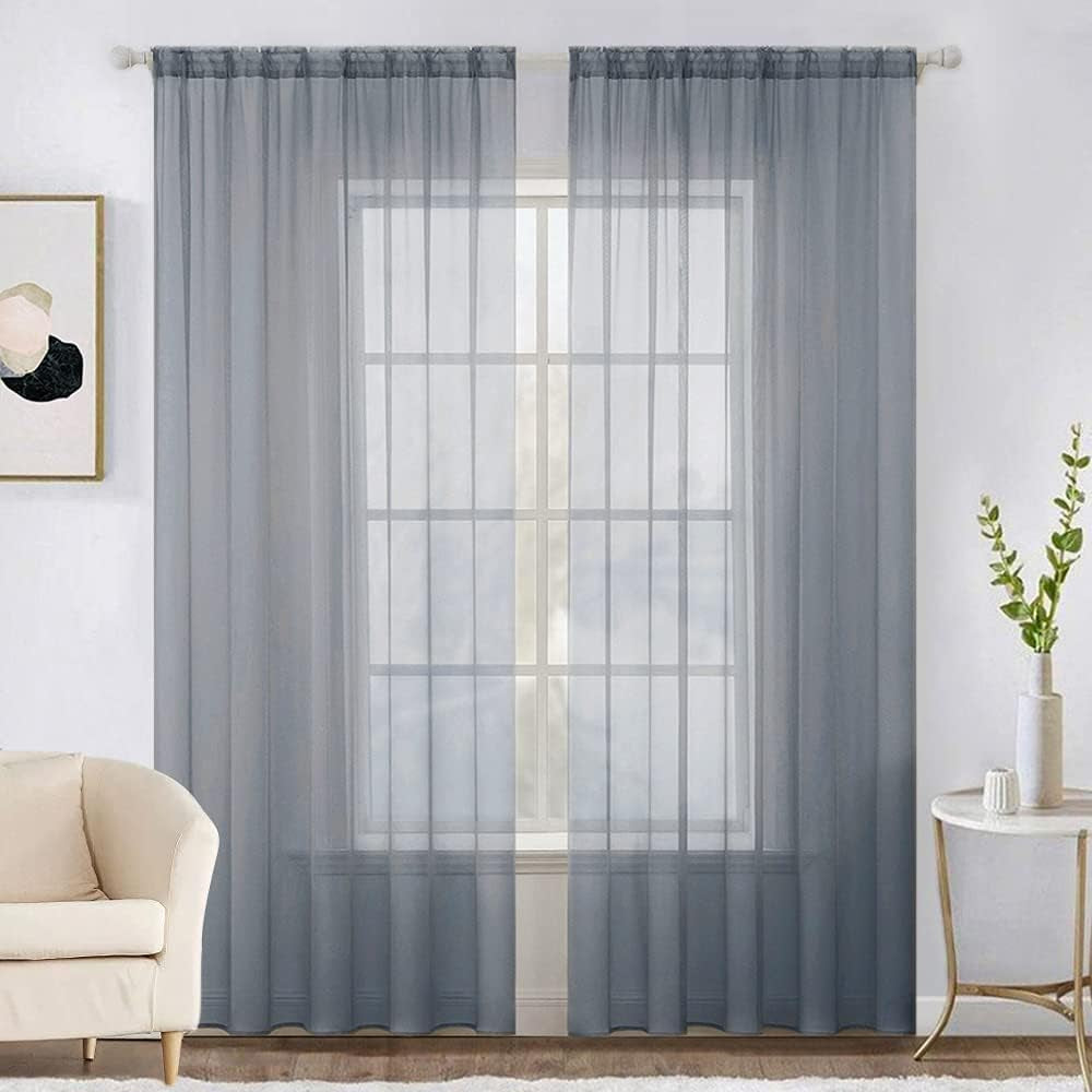 MIULEE White Sheer Curtains 96 Inches Long Window Curtains 2 Panels Solid Color Elegant Window Voile Panels/Drapes/Treatment for Bedroom Living Room (54 X 96 Inches White)  MIULEE Dark Grey 54''W X 108''L 