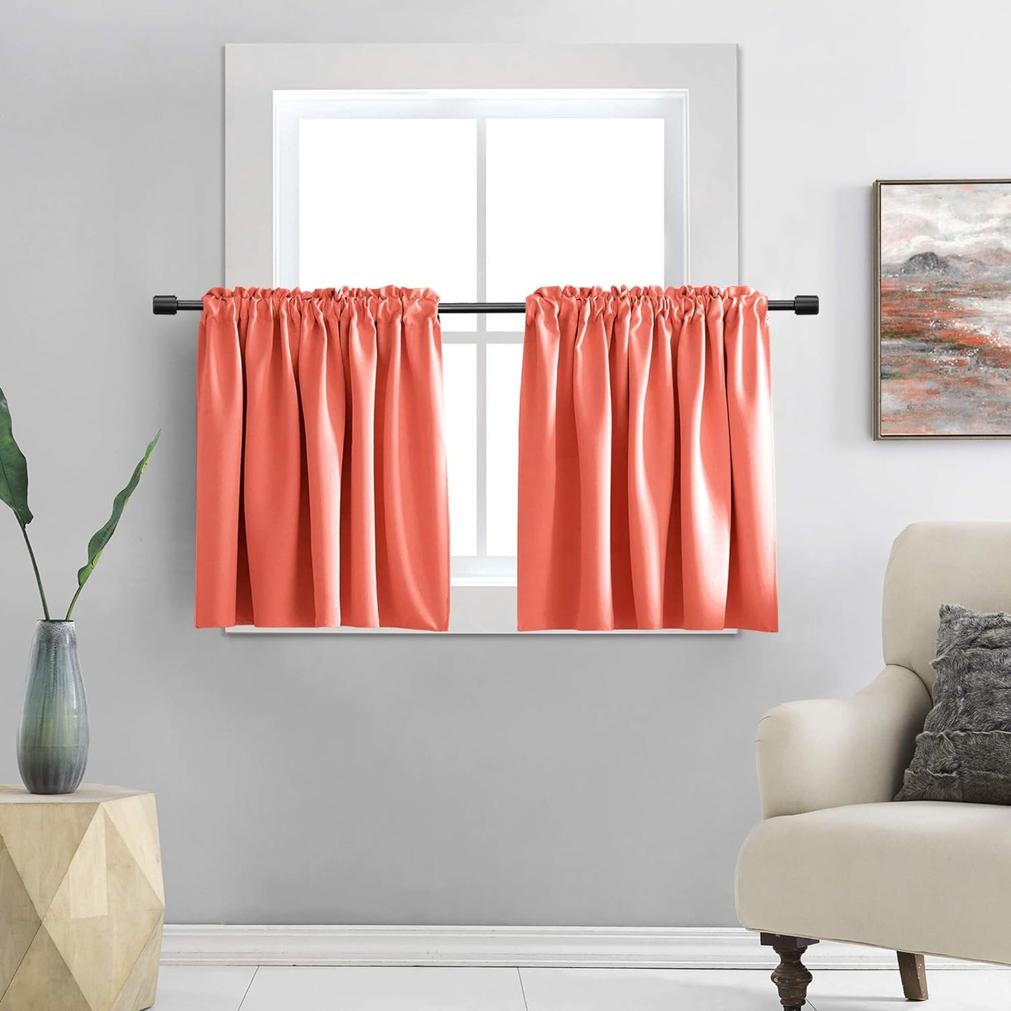 DONREN 24 Inch Length Curtains- 2 Panels Blackout Thermal Insulating Small Curtain Tiers for Bathroom with Rod Pocket (Black,42 Inch Width)  DONREN Coral 42" X 30" 