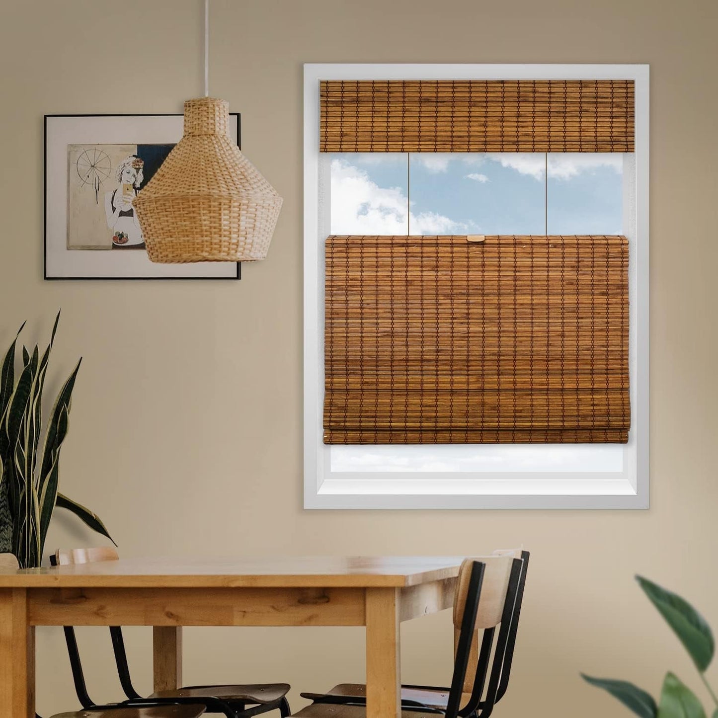 CHICOLOGY Top down Bottom up Cordless Bamboo Blinds, Bamboo Blinds, Roman Window Shade, Window Shade Roman, Patio Blinds and Shades, Porch Shades Outdoor Roll Up, Frost, 31" W X 64" H