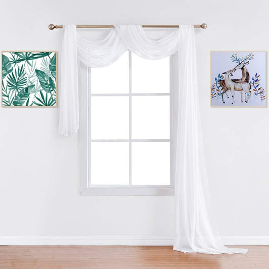 Warm Home Designs Premium Quality 54 X 216 Inches Sheer Bright White Window Scarf. All Extra Long Valance Scarves Look Great as Window Toppers for Any Room in the House. J White 216"