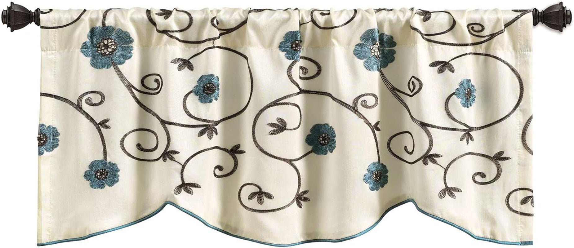 Lush Decor Royal Garden Valance Floral Window Kitchen Curtain (Single), 42”W X 18"L, Blue