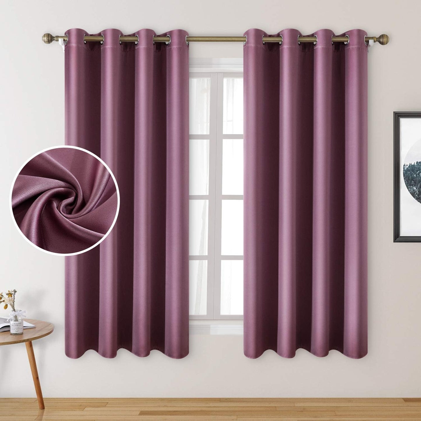 HOMEIDEAS Gold Blackout Curtains, Faux Silk for Bedroom 52 X 84 Inch Room Darkening Satin Thermal Insulated Drapes for Window, Indoor, Living Room, 2 Panels  HOMEIDEAS Lavender 52" X 63" 
