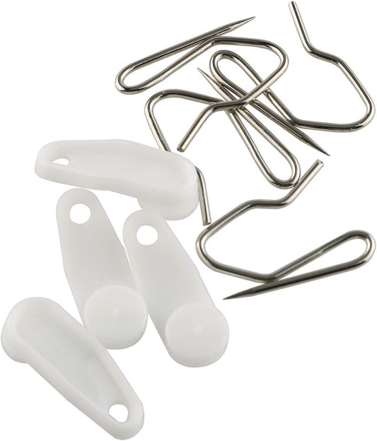 E-Outstanding 50 Sets White Plastic Traverse Rod Slides Rail Glider and Metal Curtain Hooks Window Curtain Accessories