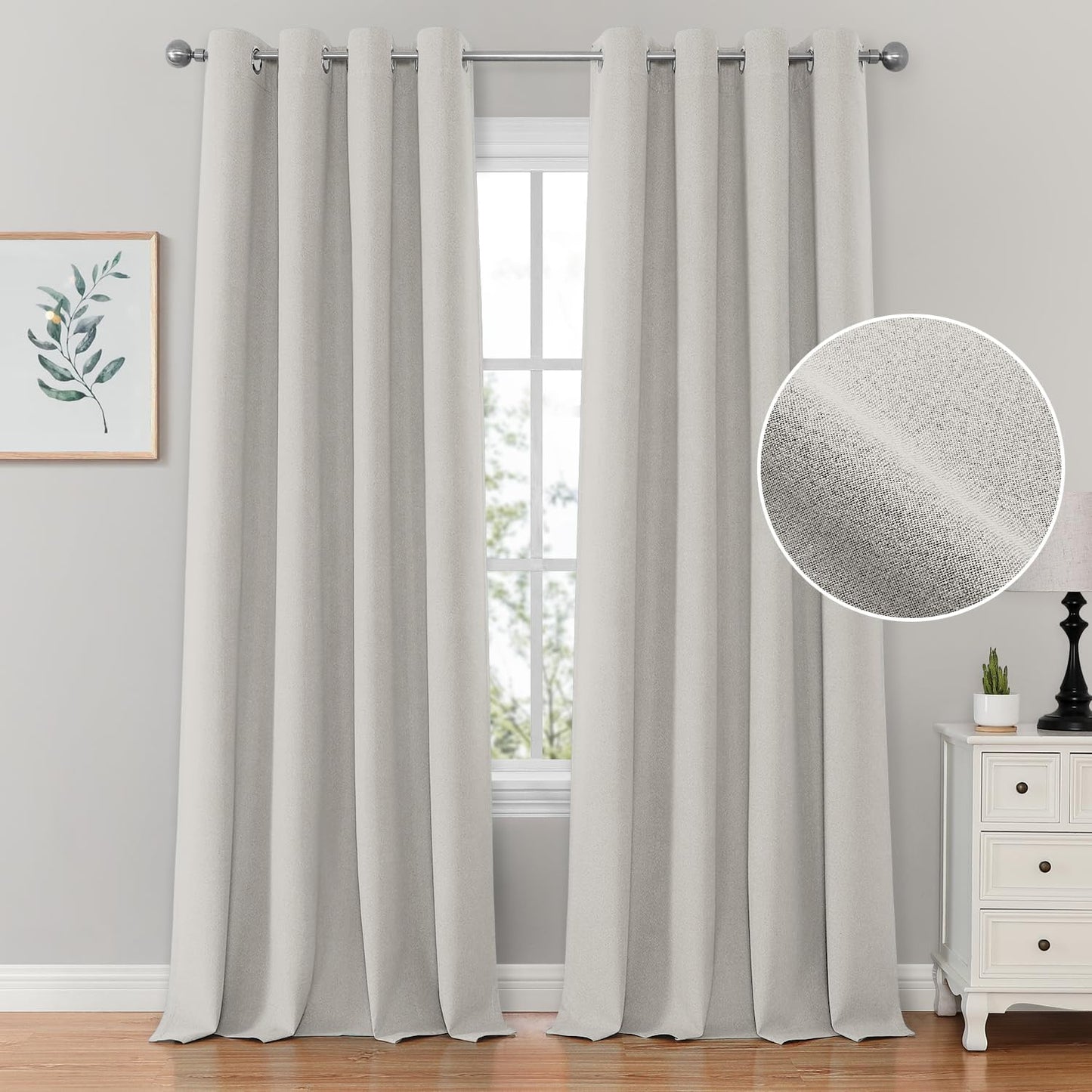 HOMEIDEAS 100% Blush Pink Linen Blackout Curtains for Bedroom, 52 X 84 Inch Room Darkening Curtains for Living, Faux Linen Thermal Insulated Full Black Out Grommet Window Curtains/Drapes  HOMEIDEAS Light Beige W52" X L84" 