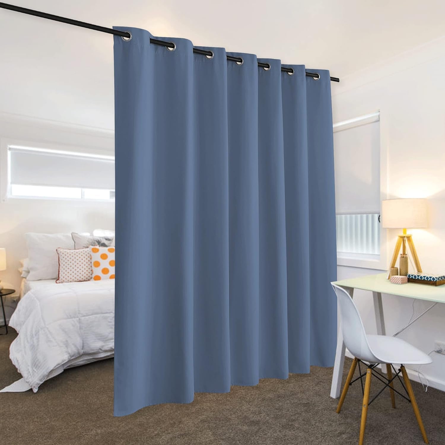 RYB HOME Blackout Patio Sliding Door Curtains - Thermal Insulated Stone Blue Backdrops for Parties Total Privacy Room Darkening Partition Curtains for Shared Room Office, W100 X L84 Inch, 1 Panel  RYB HOME   