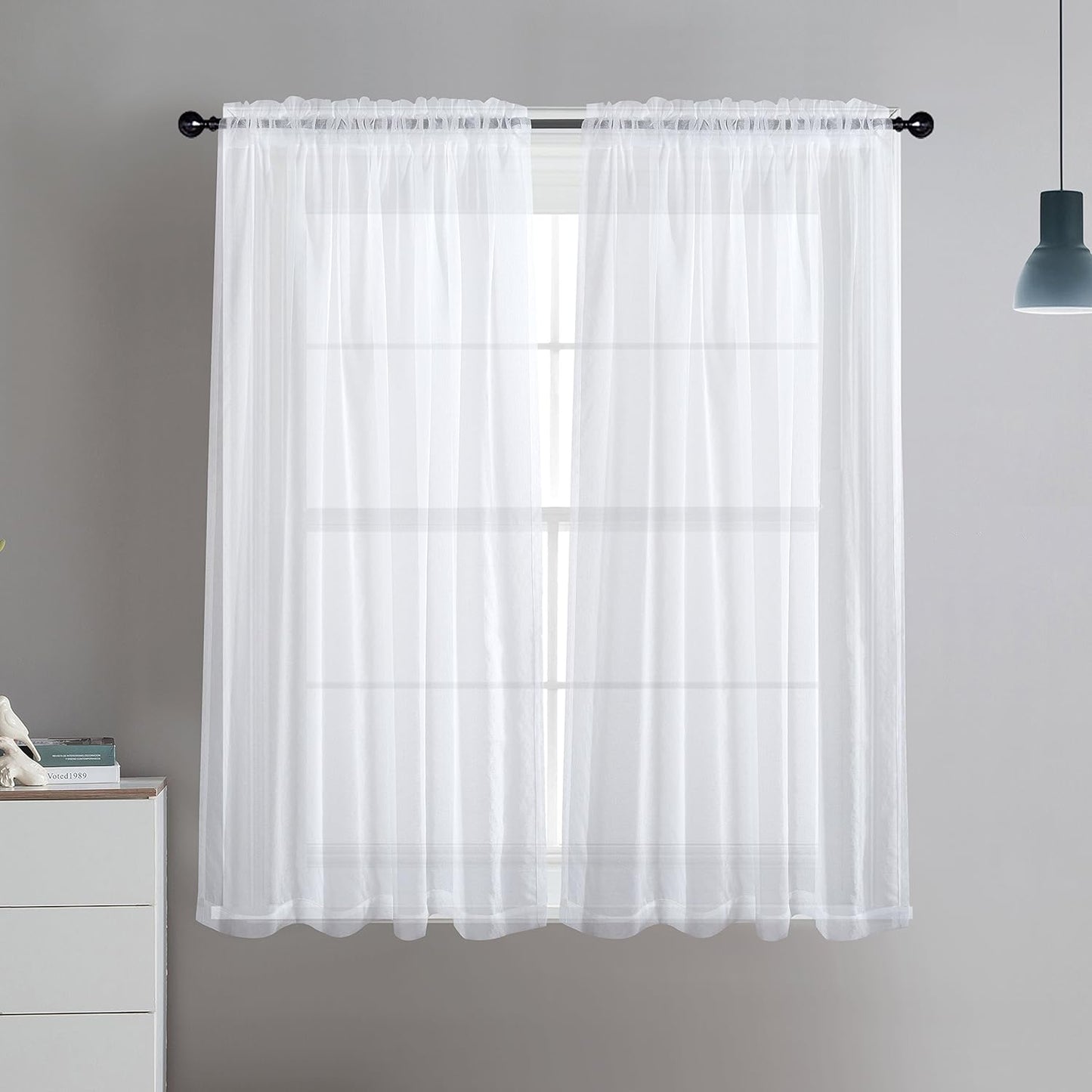 Dreaming Casa Solid Sheer Curtains White Rod Pocket Voile Draperies 96 Inches Long for Living Room 42" W X 96" L 2 Panels  Dreaming Casa White 2 X (60"W X 96"L) 