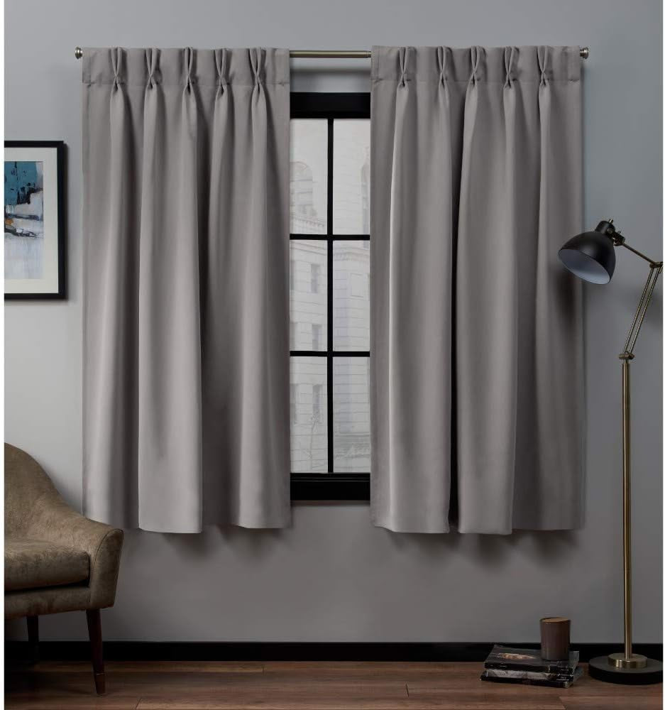 Exclusive Home Sateen Twill Woven Room Darkening Blackout Pinch Pleat/Hidden Tab Top Curtain Panel Pair, 63" Length, Charcoal  Exclusive Home Curtains Veridian Grey 63" Length 
