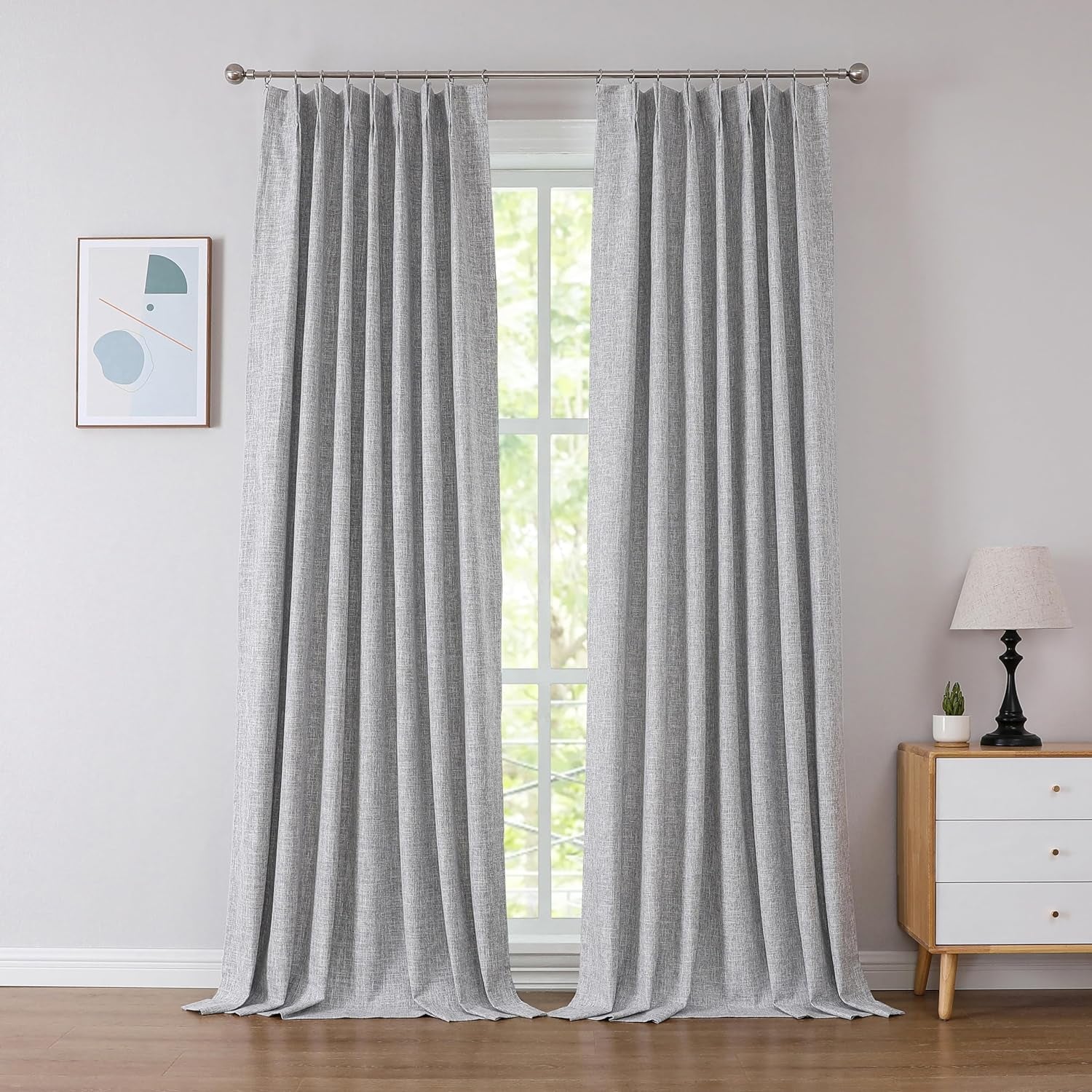 Kayne Studio Nature Blended Linen Pinch Pleat Blackout Curtains 84 Inch Long for Living Room Bedroom,Thermal Insulated Window Treatments Pleated Drapes for Track with 9 Hooks,40"X84",Beige,1 Panel  Kayne Studio   