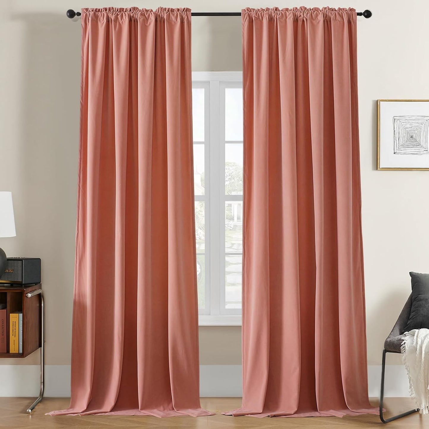 Joydeco Black Velvet Curtains 90 Inch Length 2 Panels, Luxury Blackout Rod Pocket Thermal Insulated Window Curtains, Super Soft Room Darkening Drapes for Living Dining Room Bedroom,W52 X L90 Inches  Joydeco Rod Pocket | Pink 52W X 84L Inch X 2 Panels 