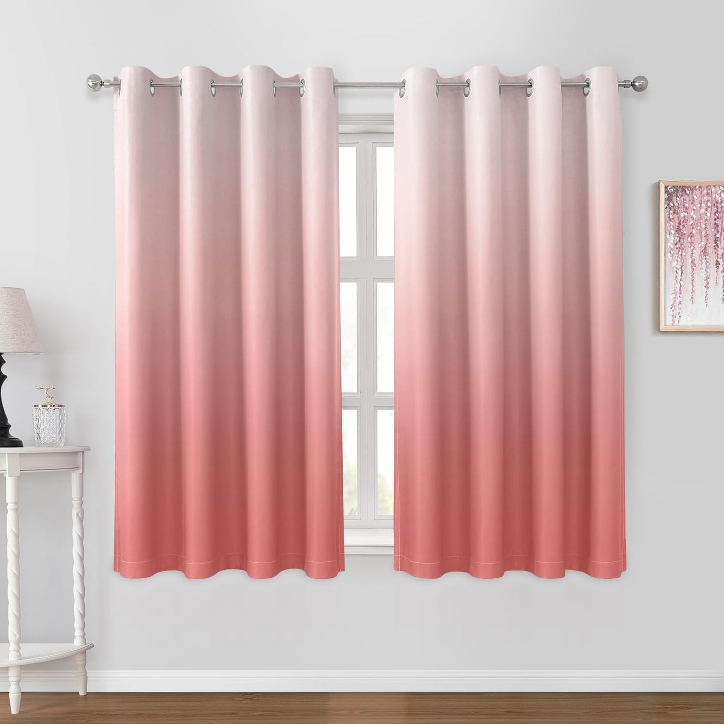 HOMEIDEAS Navy Blue Ombre Blackout Curtains 52 X 84 Inch Length Gradient Room Darkening Thermal Insulated Energy Saving Grommet 2 Panels Window Drapes for Living Room/Bedroom  HOMEIDEAS Coral Pink 52"W X 63"L 