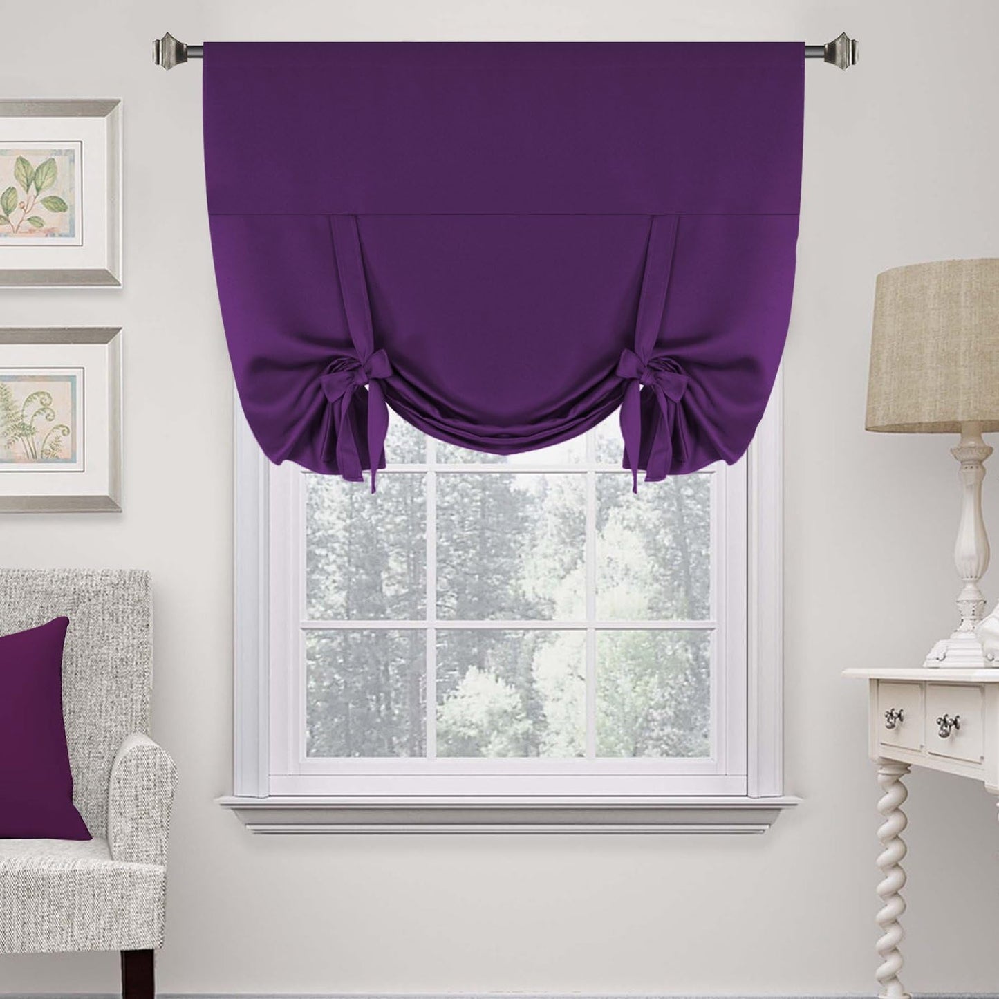 H.VERSAILTEX Tie up Curtain Thermal Insulated Room Darkening Rod Pocket Valance for Bedroom (Coral, 1 Panel, 42 Inches W X 63 Inches L)  H.VERSAILTEX Plum Purple W42" X L63" 1-Pack 