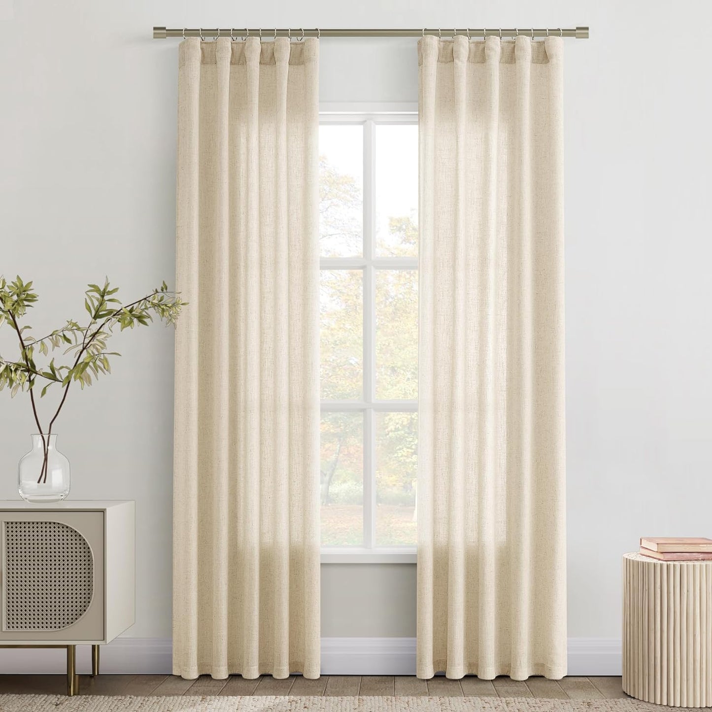 Joywell Natural Linen Cream Curtains 84 Inches Long for Living Room Bedroom Hook Belt Back Tab Pinch Pleated Light Filtering Ivory White Neutral Boho Modern Farmhouse Linen Drapes 84 Length 2 Panels  Joywell Sand Beige 38W X 80L Inch X 2 Panels 