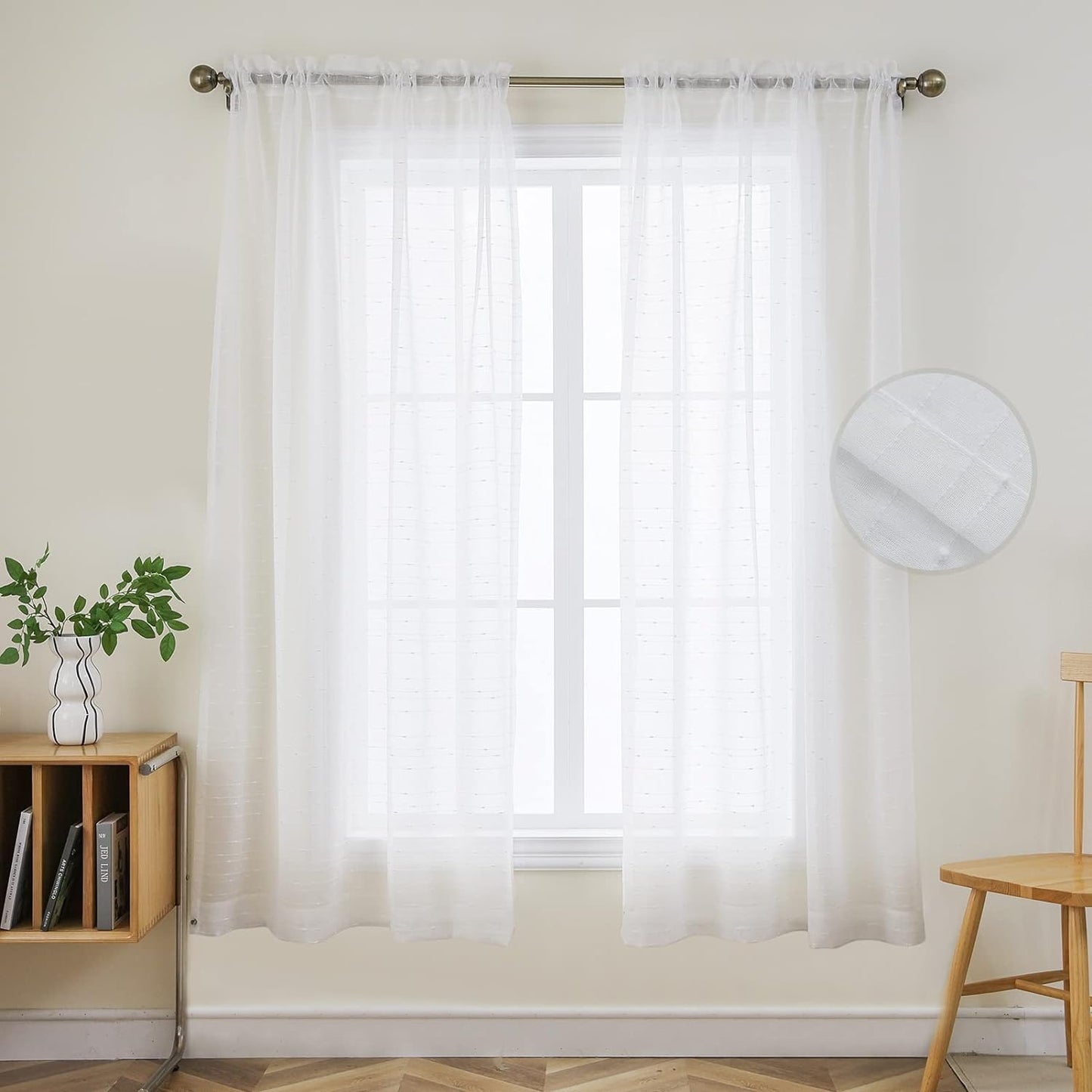 Joydeco White Sheer Curtains 63 Inch Length 2 Panels Set, Rod Pocket Long Sheer Curtains for Window Bedroom Living Room, Lightweight Semi Drape Panels for Yard Patio (54X63 Inch, off White)  Joydeco Solid Color-White 54W X 63L Inch X 2 Panels 