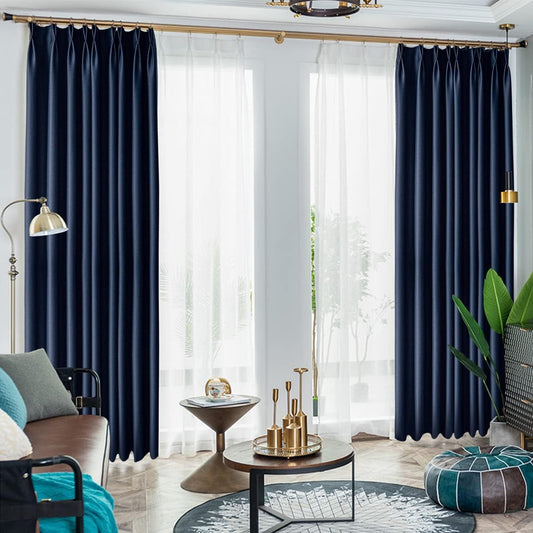 Pinch Pleat Solid Thermal Insulated 95% Navyout Patio Door Curtain Panel Drape for Traverse Rod and Track, Navy 52" W X 84" L (One Panel)