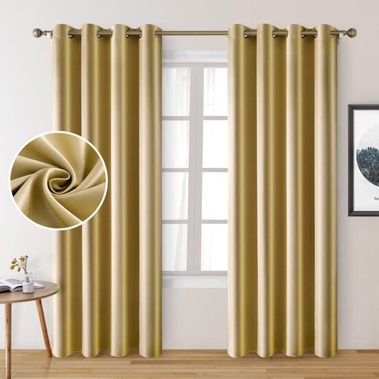 HOMEIDEAS Gold Blackout Curtains, Faux Silk for Bedroom 52 X 84 Inch Room Darkening Satin Thermal Insulated Drapes for Window, Indoor, Living Room, 2 Panels  HOMEIDEAS Gold 52" X 84" 