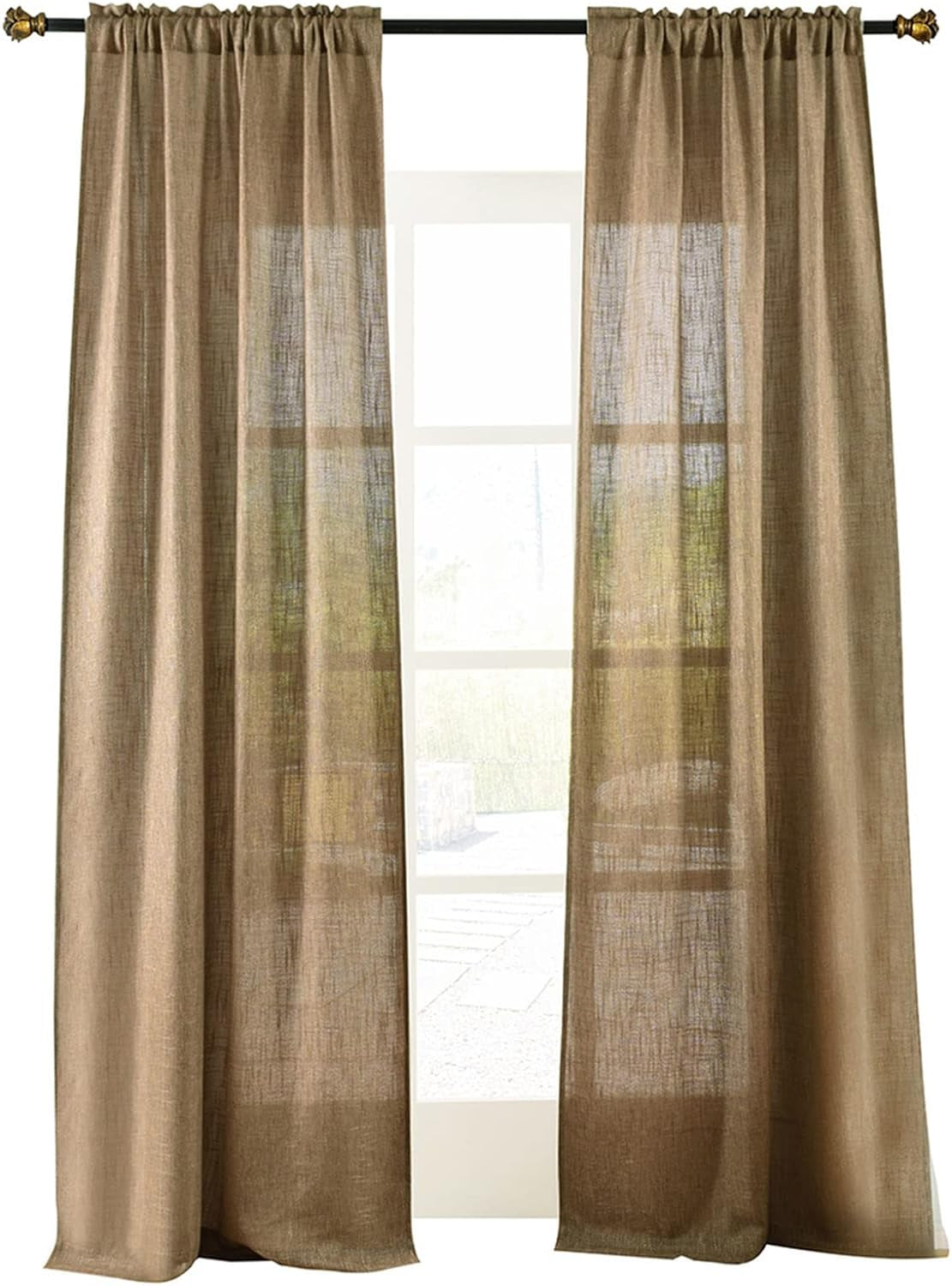 Valea Home Soft Burlap Short Curtains Rustic Natural Rod Pocket Curtain Panels for Small Window 45 Inch Length Cafe Kitchen Curtains, 2 Panels, White  Valea Home Tan 52"Wx90"L 