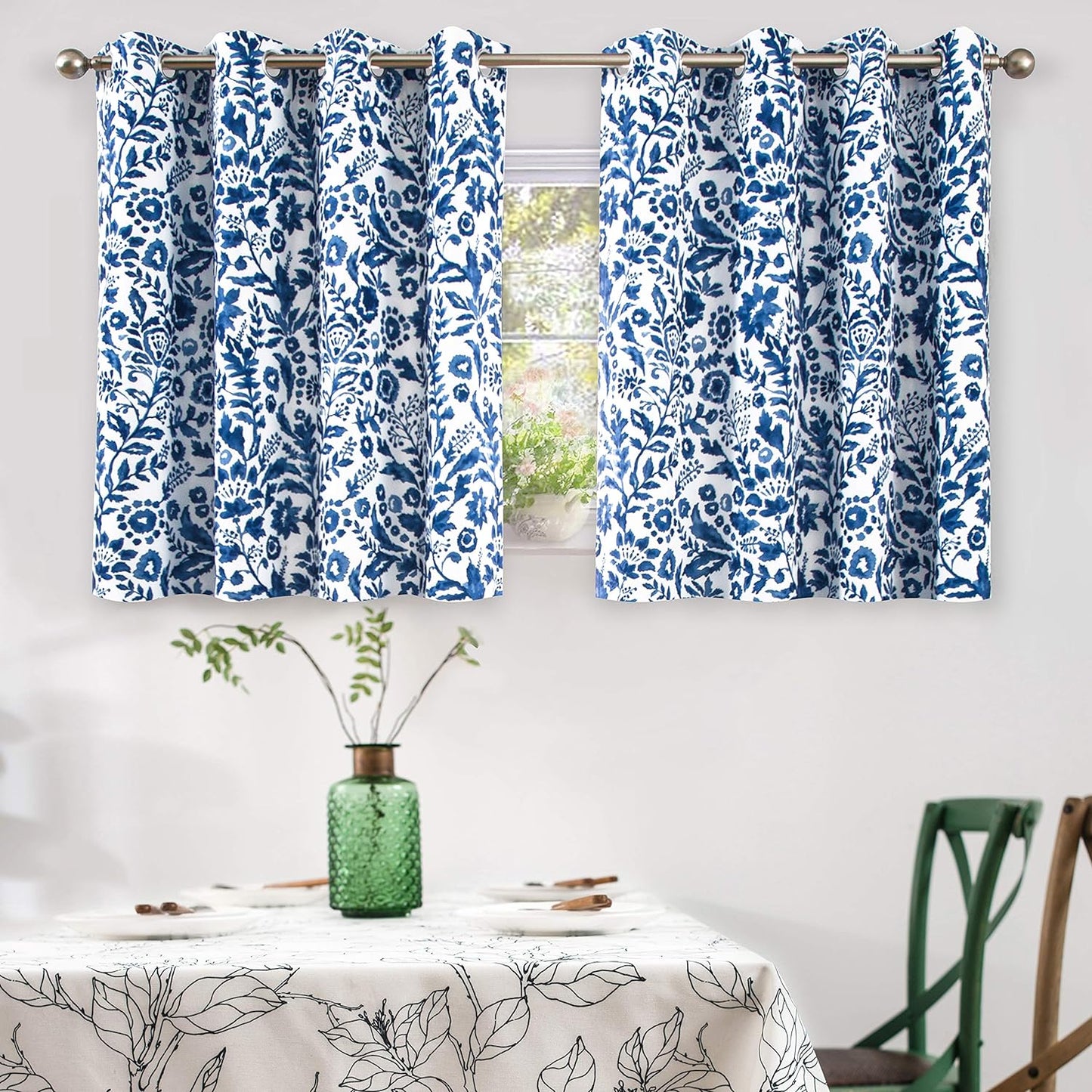 Driftaway Julia Watercolor Blackout Room Darkening Grommet Lined Thermal Insulated Energy Saving Window Curtains 2 Layers 2 Panels Each Size 52 Inch by 84 Inch Navy  DriftAway Navy 52'' X 36'' 