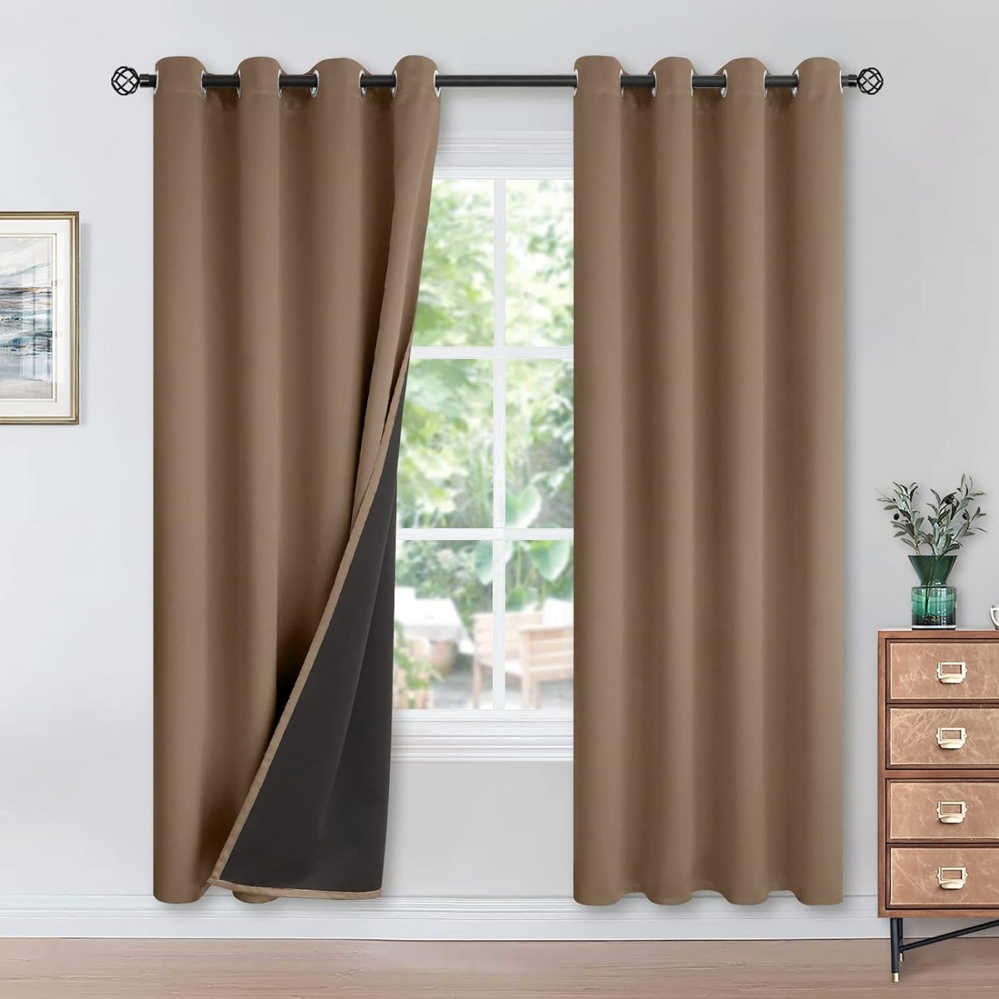 Youngstex Black 100% Blackout Curtains 63 Inches for Bedroom Thermal Insulated Total Room Darkening Curtains for Living Room Window with Black Back Grommet, 2 Panels, 42 X 63 Inch  YoungsTex Taupe 52W X 84L 