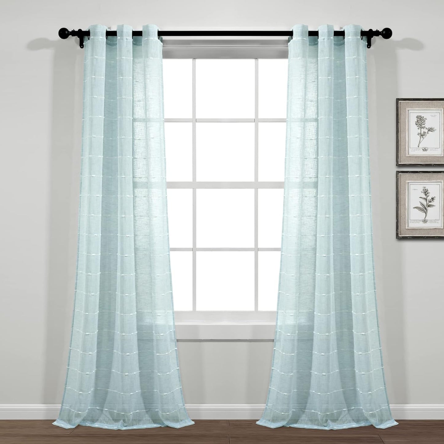 Lush Decor Farmhouse Textured Grommet Sheer Window Curtain Panel Pair, 38"W X 95"L, Gray  Triangle Home Fashions Blue Grommet Pair 38"W X 84"L