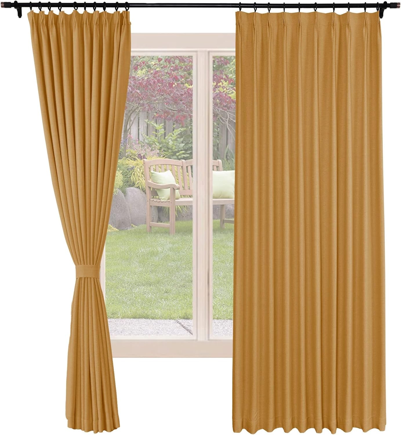 Frelement Blackout Curtains Natural Linen Curtains Pinch Pleat Drapery Panels for Living Room Thermal Insulated Curtains, 52" W X 63" L, 2 Panels, Oasis  Frelement 22 Orange (100Wx84L Inch)*2 