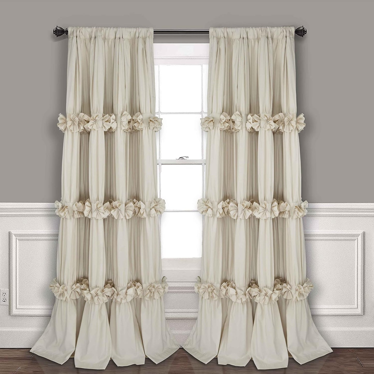 Homechoice Decor Thermal Insulated Blackout Window Curtains, 54" W X 84" L X 2 Panels, Boho Ruched Window Treatments with 3 Rows of Butterfly Flowers, Rustic Rod Pocket Drapes for Room, White (LQ-30)  Homechoice Decor Camel 54" X 84" | 2 Panels 
