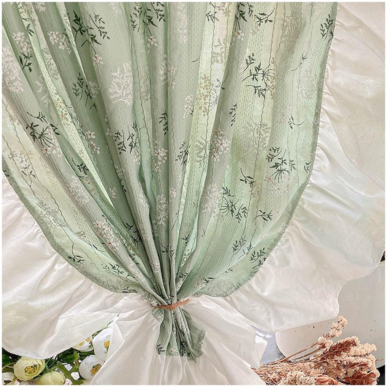 Ruffled Roman Curtains, Cafe Curtains for Bedroom, Living Room, Bistro, Modern Nordic Rod Pocket Leaf Pattern Drapery, Green (Size : Wxh 170X180Cm/67X71In)  HERHOME US Wxh 170X270Cm/67X106In  