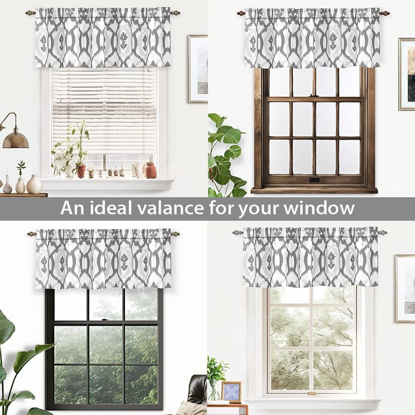 Driftaway Evelyn Ikat Fleur Floral Pattern Window Curtain Valance 52 Inch by 18 Inch Gray