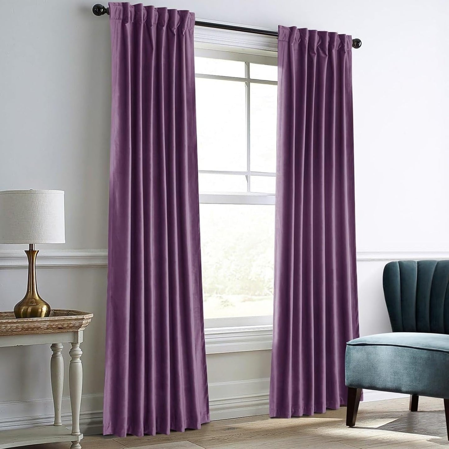 Dreaming Casa Royal Blue Velvet Room Darkening Curtains for Living Room Thermal Insulated Rod Pocket Back Tab Window Curtain for Bedroom 2 Panels 102 Inches Long, 42" W X 102" L  Dreaming Casa Purple 2 X (100"W X 63"L) 